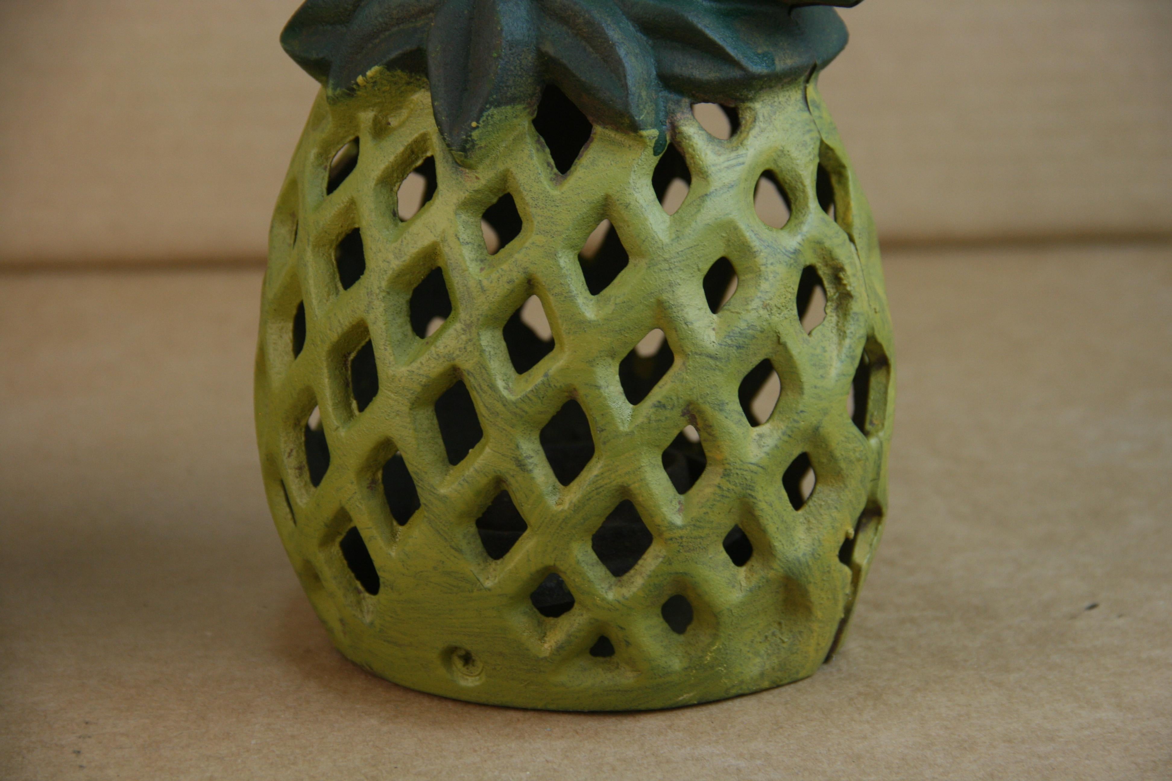 Hand-Crafted Japanese Antique Pair Pineapple Hand Painted Garden Candle Lanterns For Sale