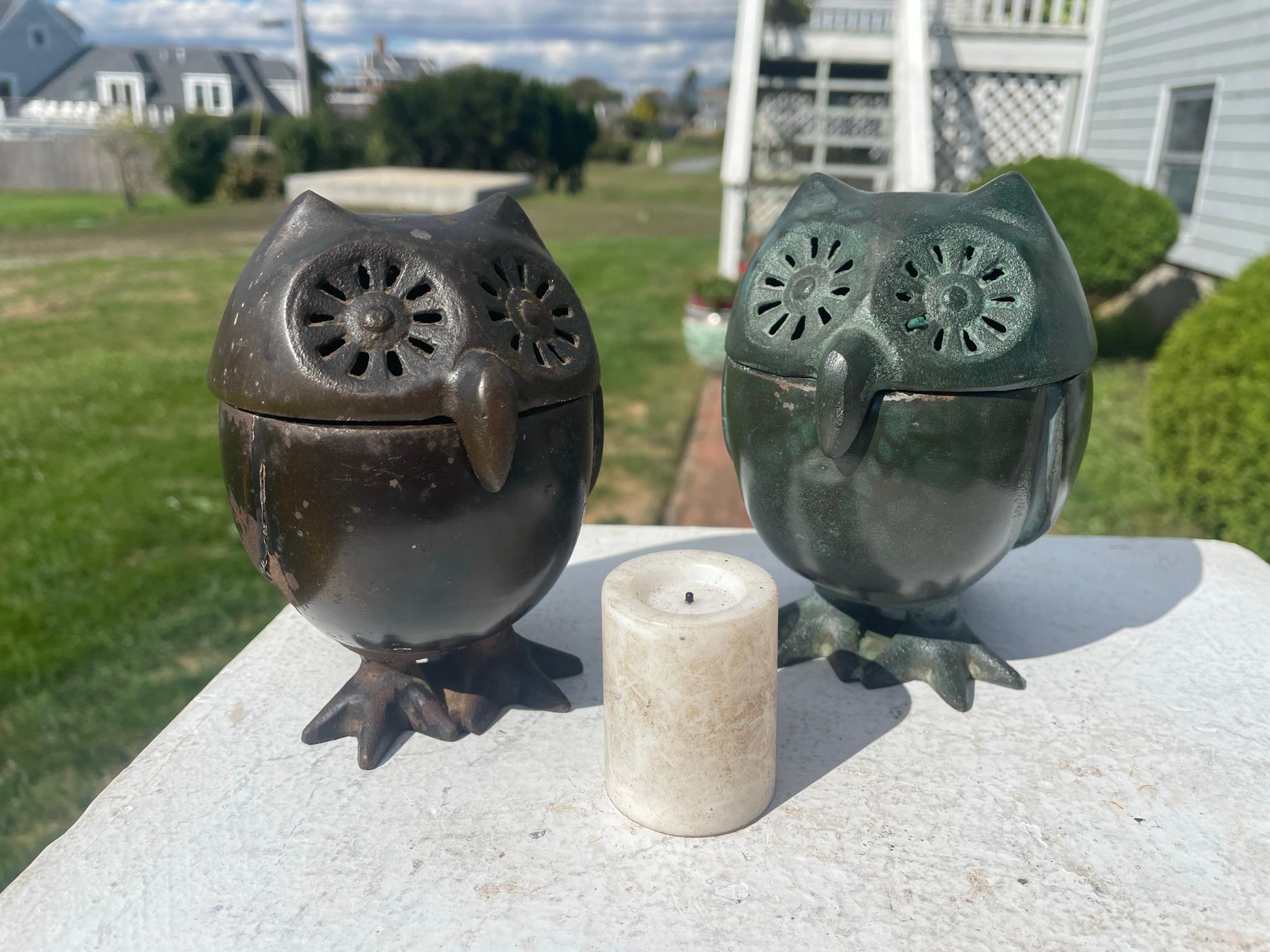 Showa Japanese Pair Hook Nose Owl Lantern Censers