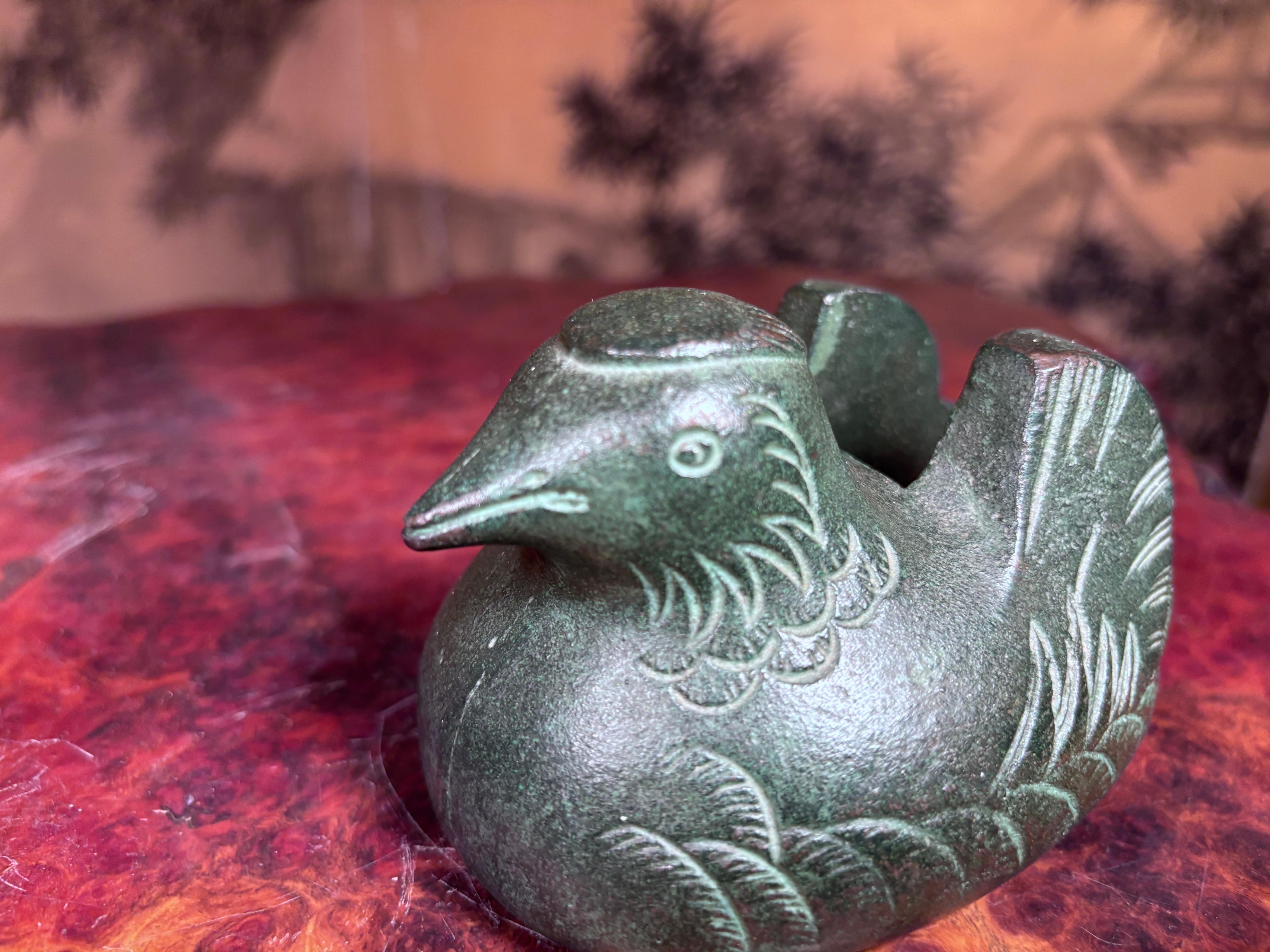 Par Antiguo Japonés Jade Verde Pato Mandarín Sujetadores de Pantalla en venta 3