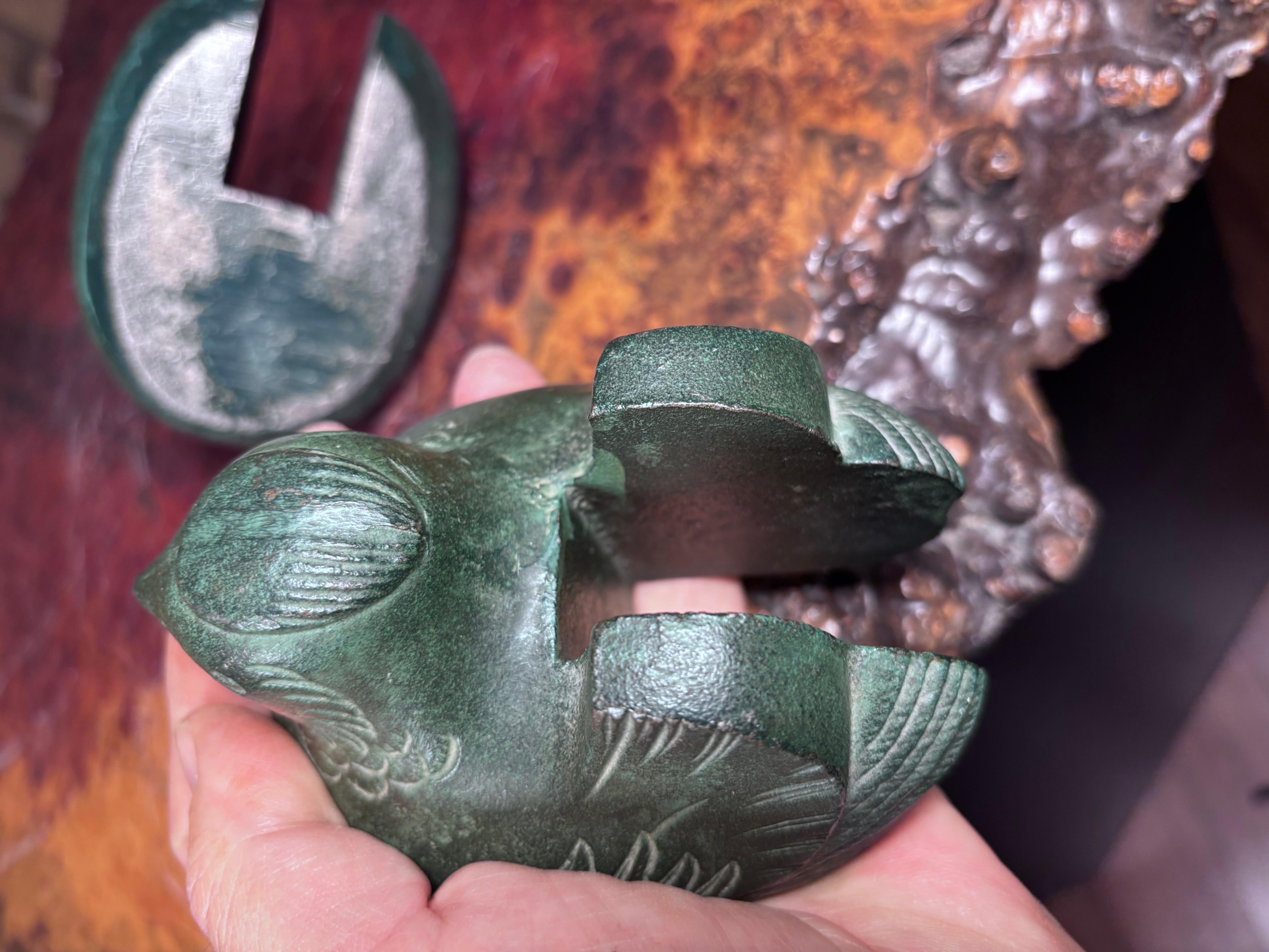 Par Antiguo Japonés Jade Verde Pato Mandarín Sujetadores de Pantalla en venta 4