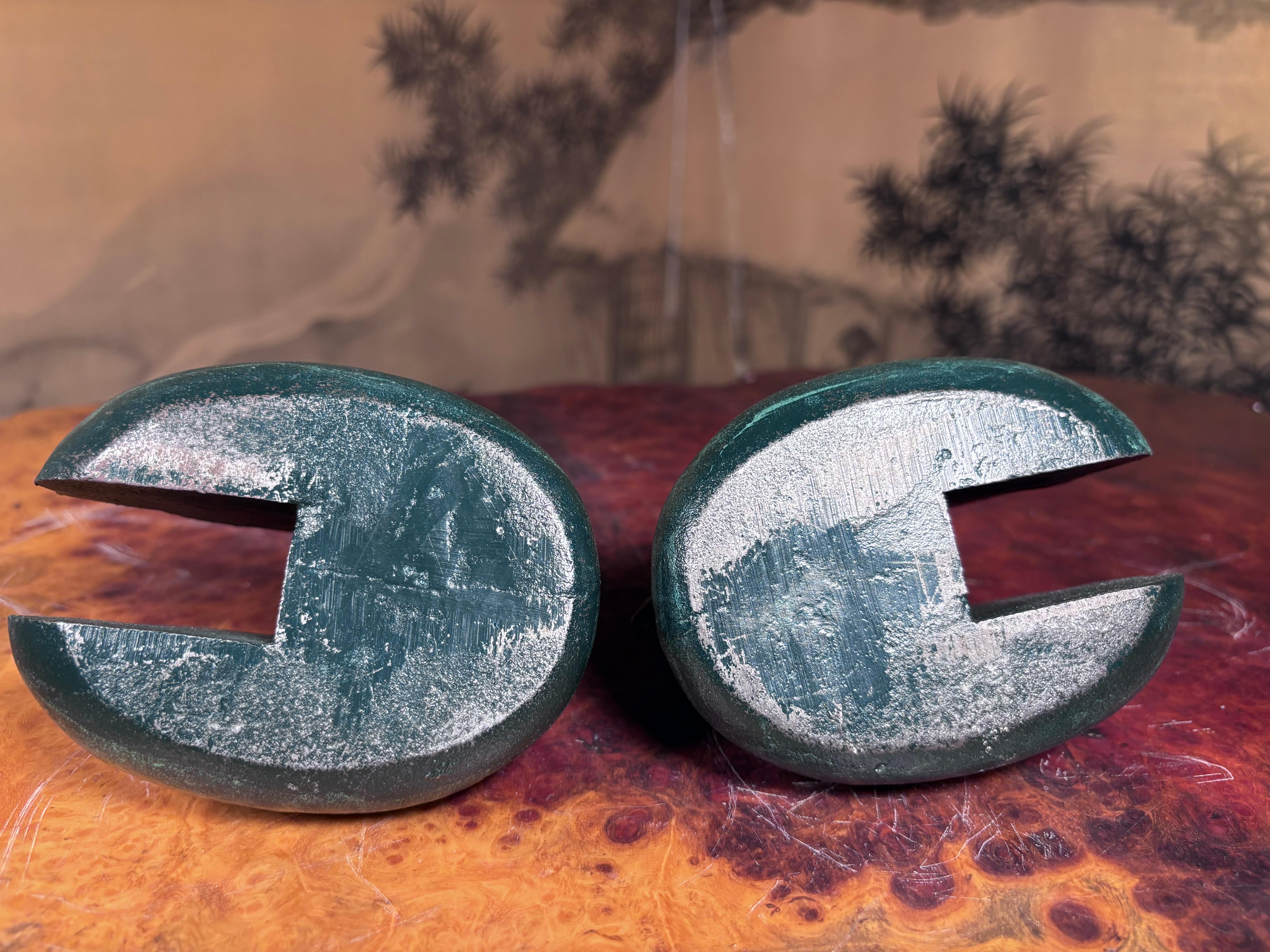 Par Antiguo Japonés Jade Verde Pato Mandarín Sujetadores de Pantalla en venta 5