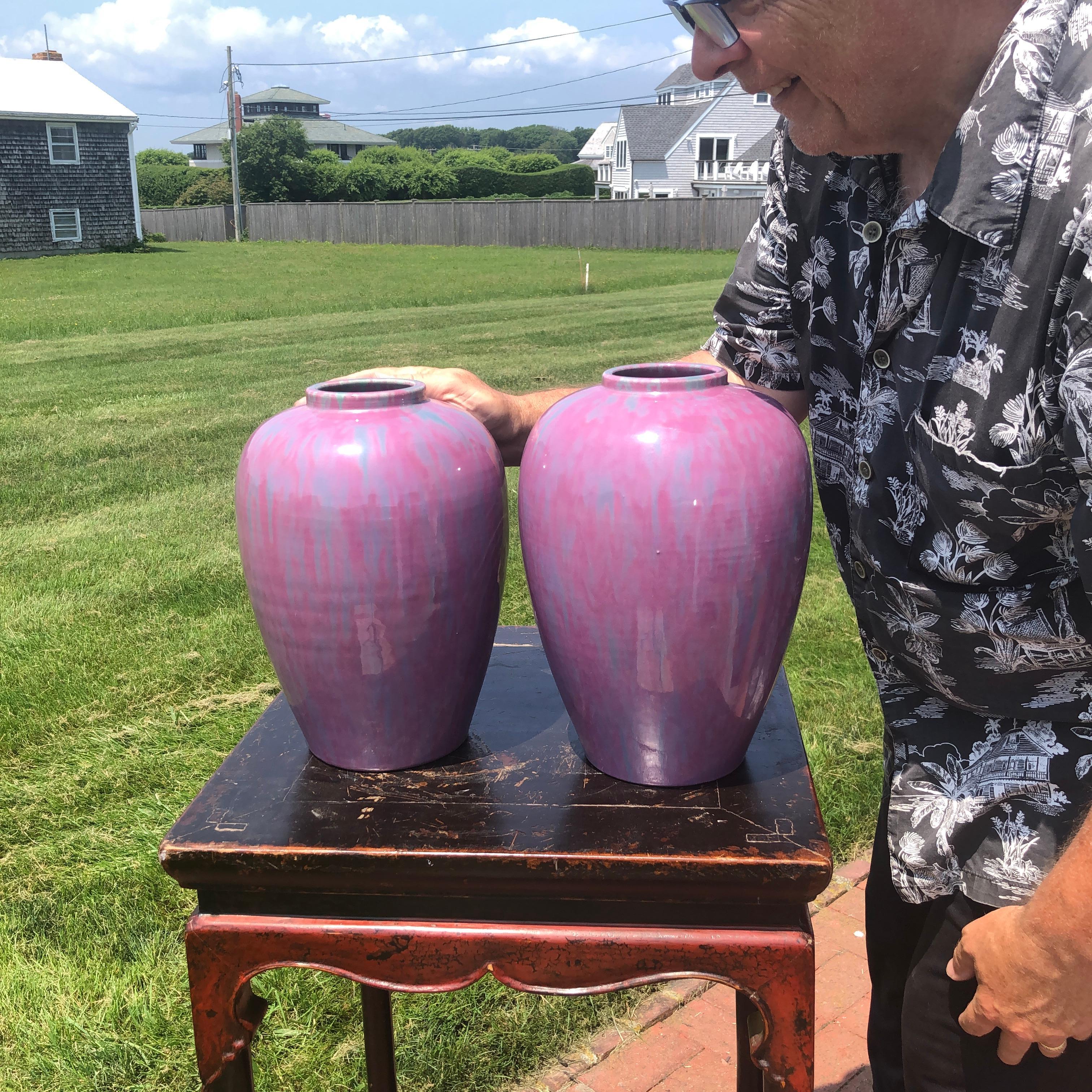 Japanisches antikes Paar lavendelfarbene Flambe-Vasen, Japan im Angebot 3