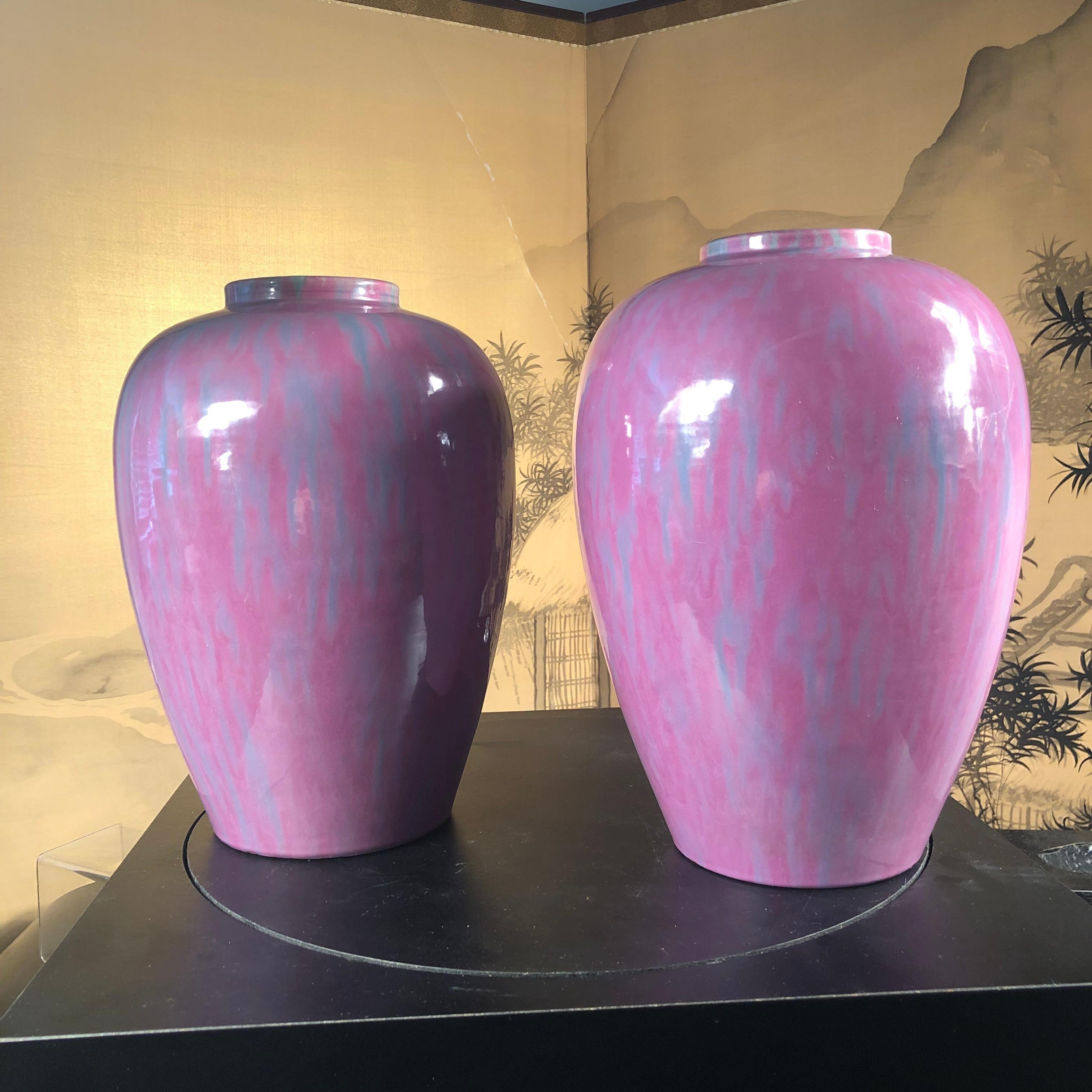 Japanisches antikes Paar lavendelfarbene Flambe-Vasen, Japan im Angebot 6