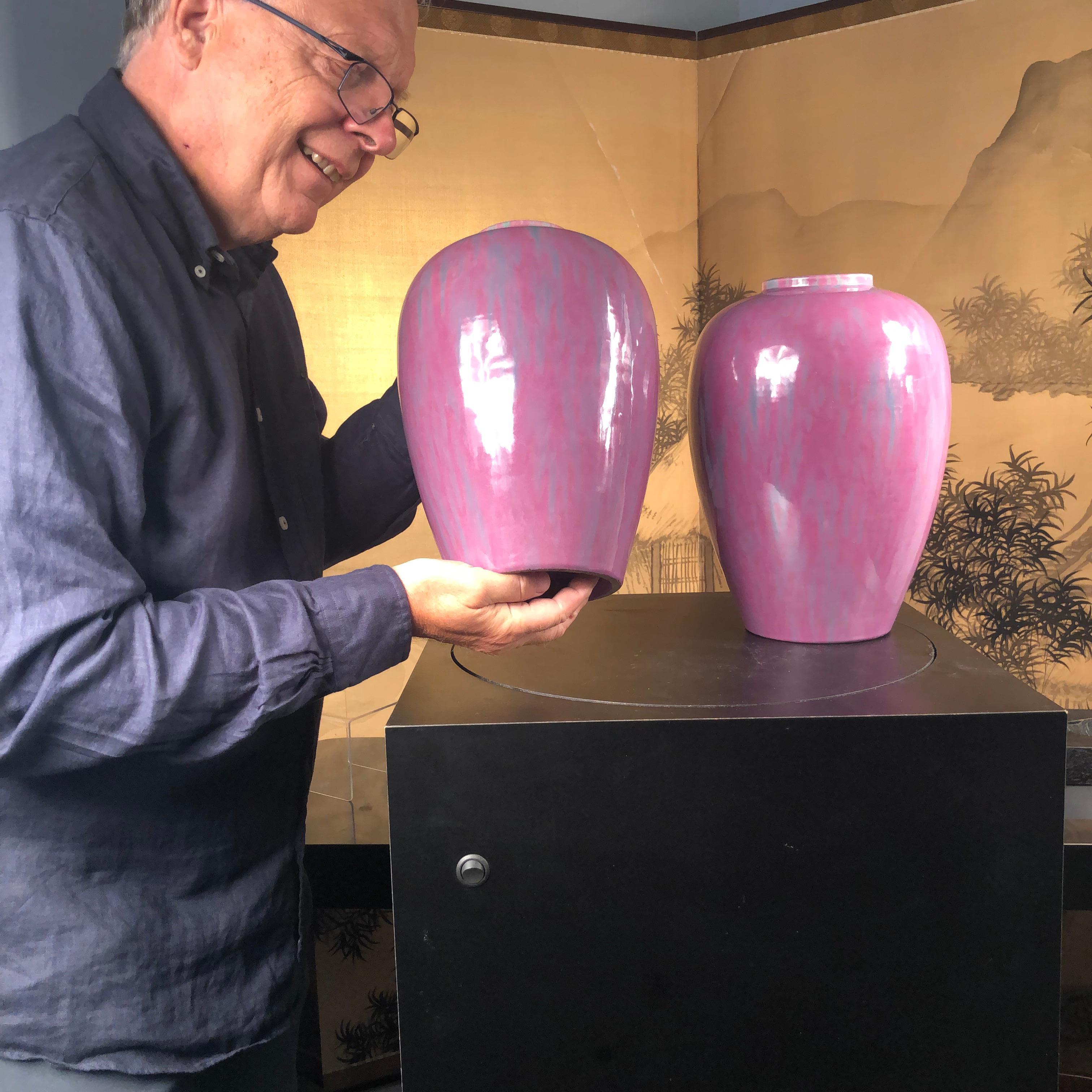 Japanisches antikes Paar lavendelfarbene Flambe-Vasen, Japan im Angebot 7