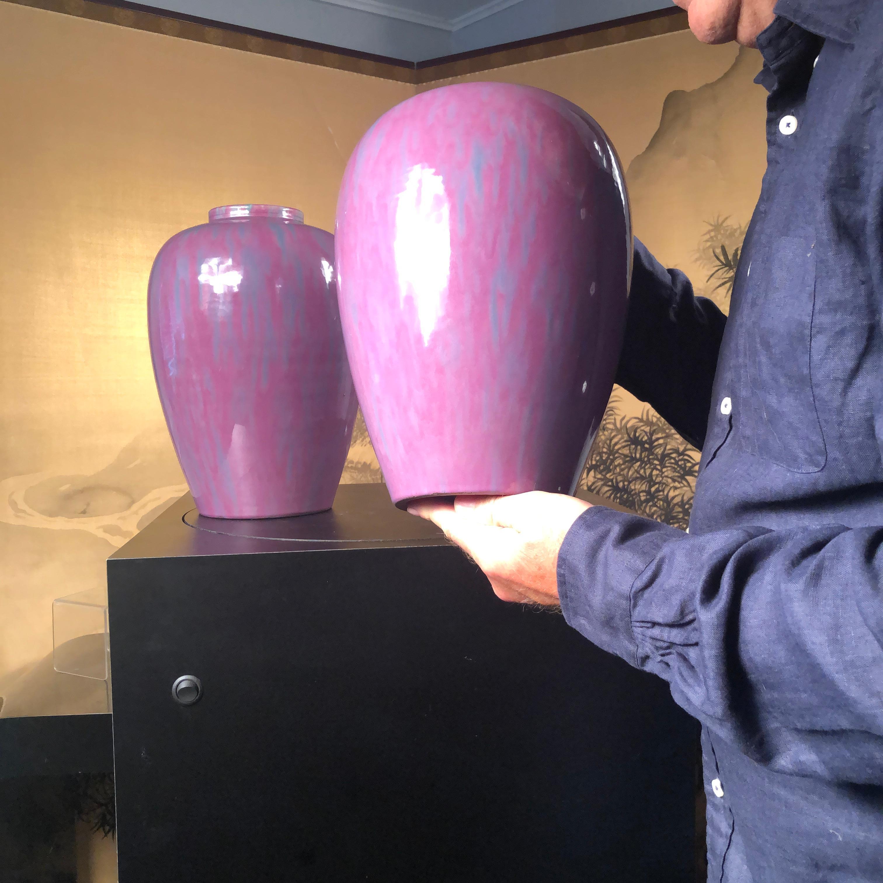 Japanisches antikes Paar lavendelfarbene Flambe-Vasen, Japan im Angebot 8