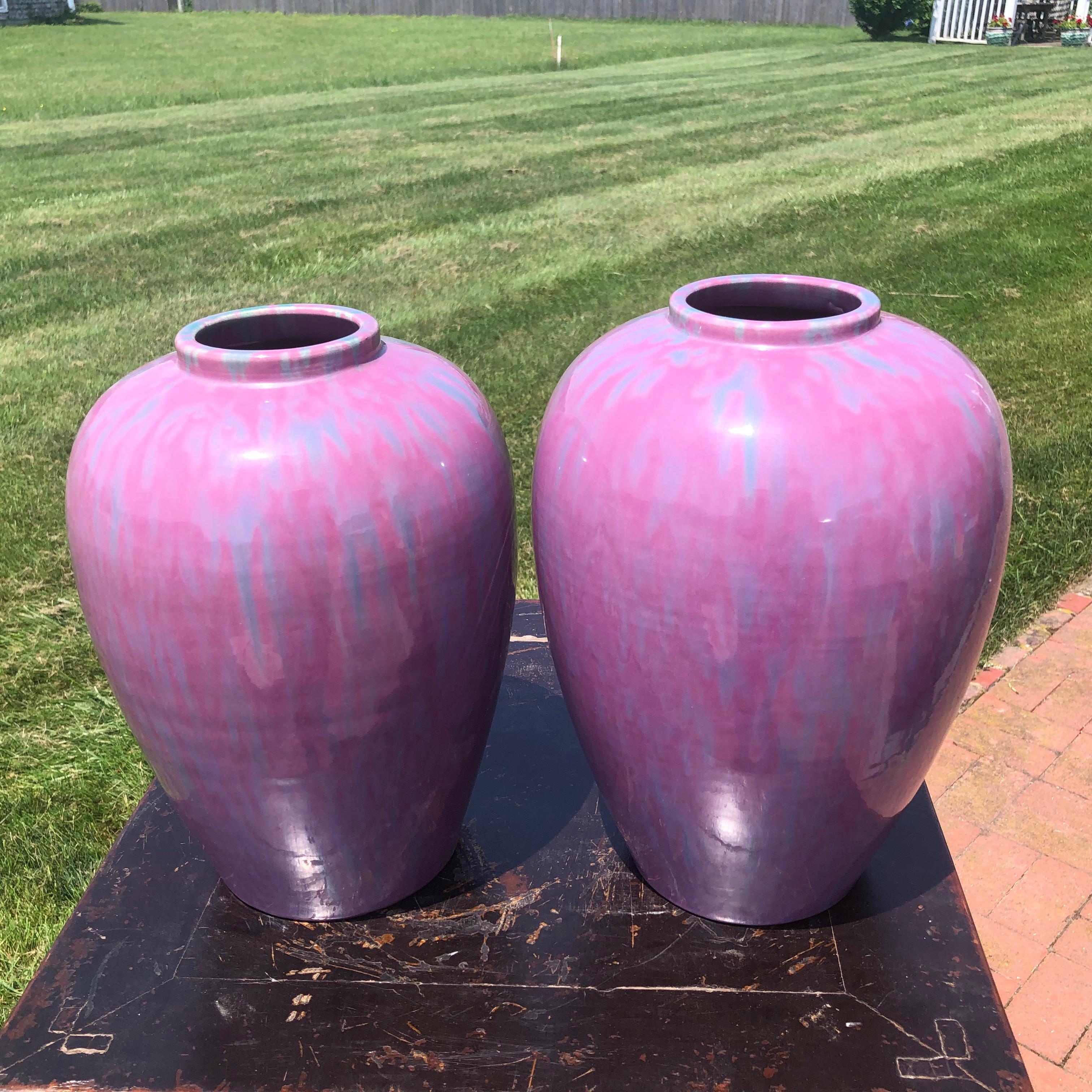 Japanese Antique Pair Lavender Flambe Vases In Good Condition For Sale In South Burlington, VT