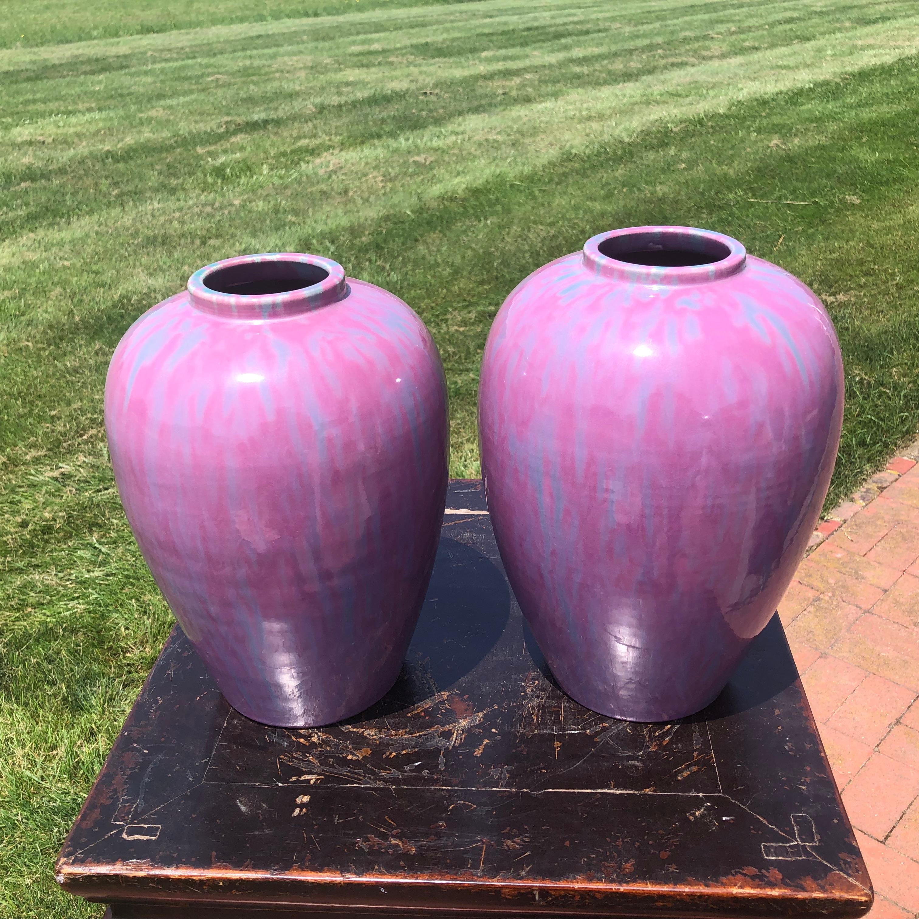 20th Century Japanese Antique Pair Lavender Flambe Vases For Sale