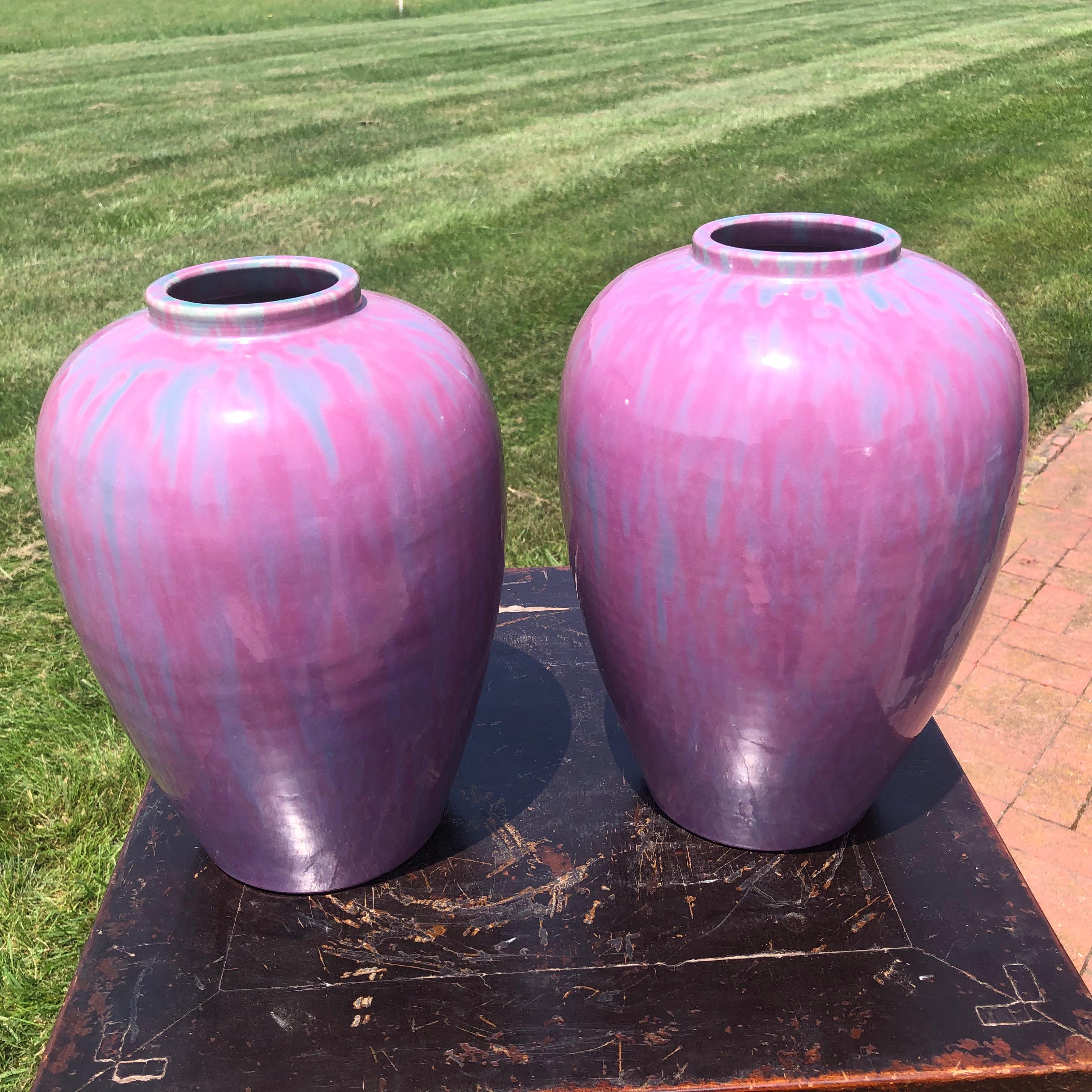 Japanese Antique Pair Lavender Flambe Vases For Sale 2