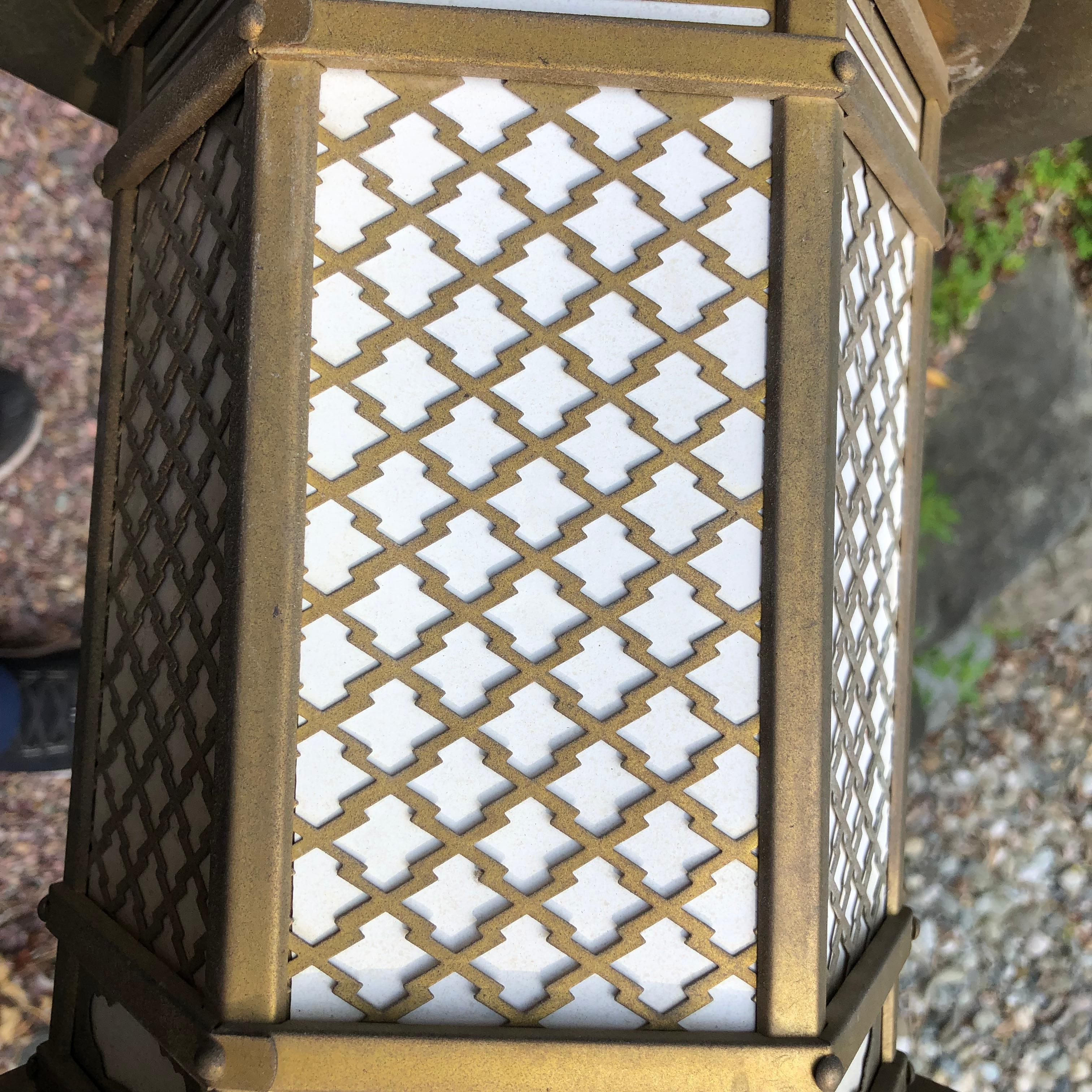 Japanese Antique Pair Fine Bronze Pendant Lantern Light Fixtures Immediate Use  1