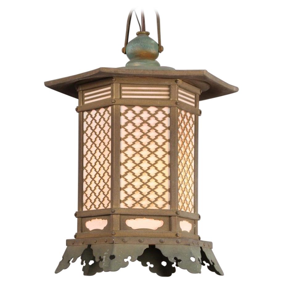 Japanese Antique Pair Fine Bronze Pendant Lantern Light Fixtures Immediate Use 