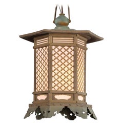 Japanese Retro Pair Fine Bronze Pendant Lantern Light Fixtures Immediate Use 