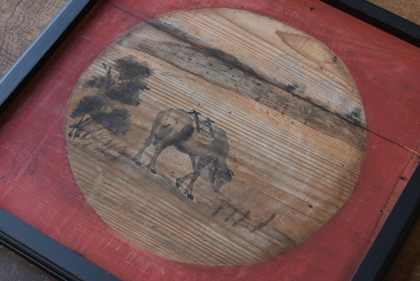 Japanese antique panel painting / 1750-1868 / mountain and horse painting 9