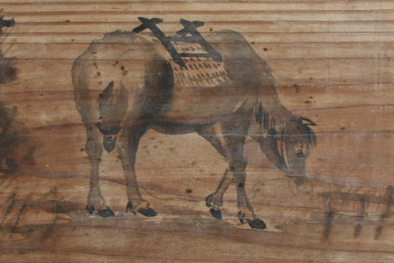Japanese antique panel painting / 1750-1868 / mountain and horse painting 1