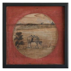 Pintura japonesa antigua sobre tabla / 1750-1868 / pintura de montaña y caballo