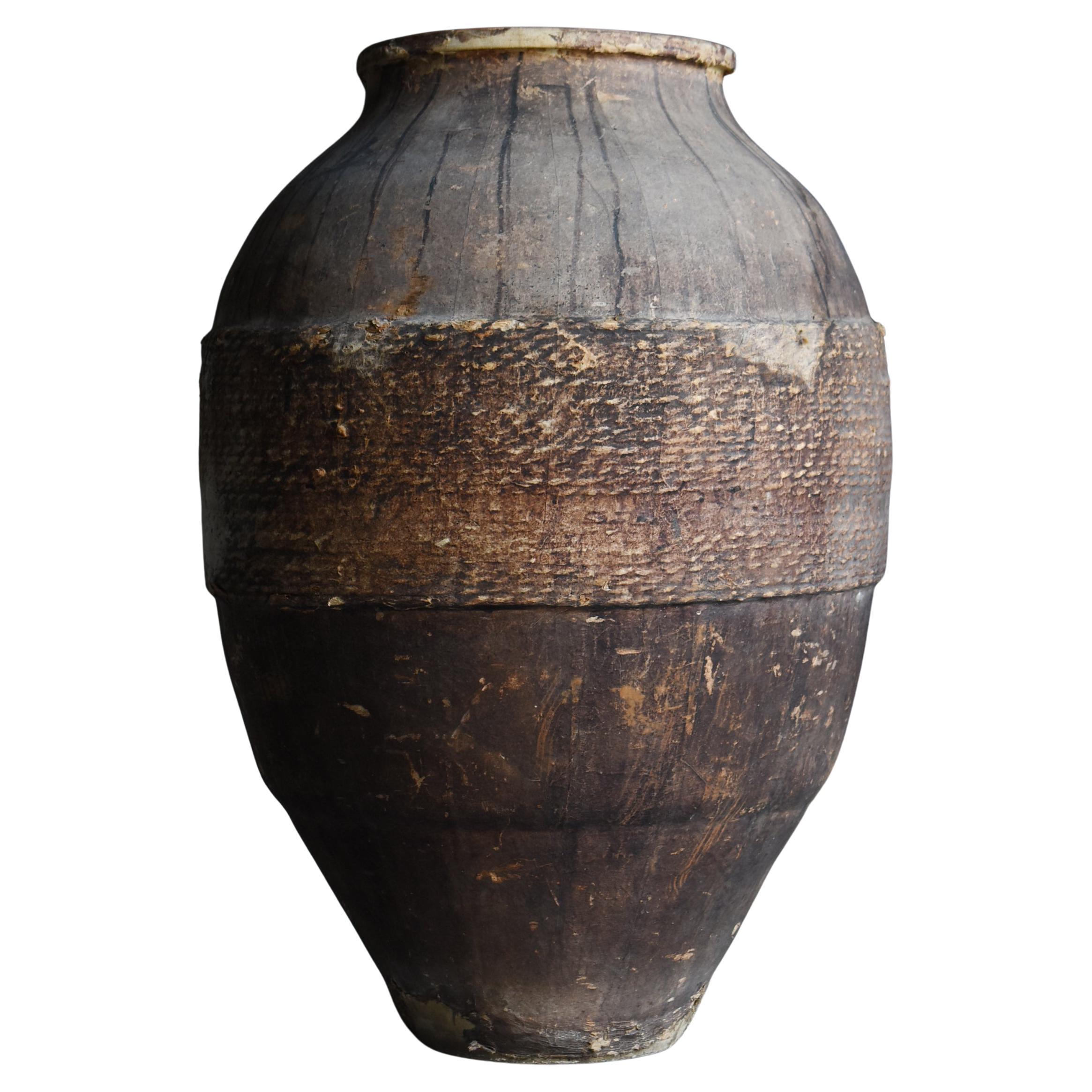 Japanese Antique Paper-covered Large Ceramic Jar 1860s-1900s / Vessel Wabisabi