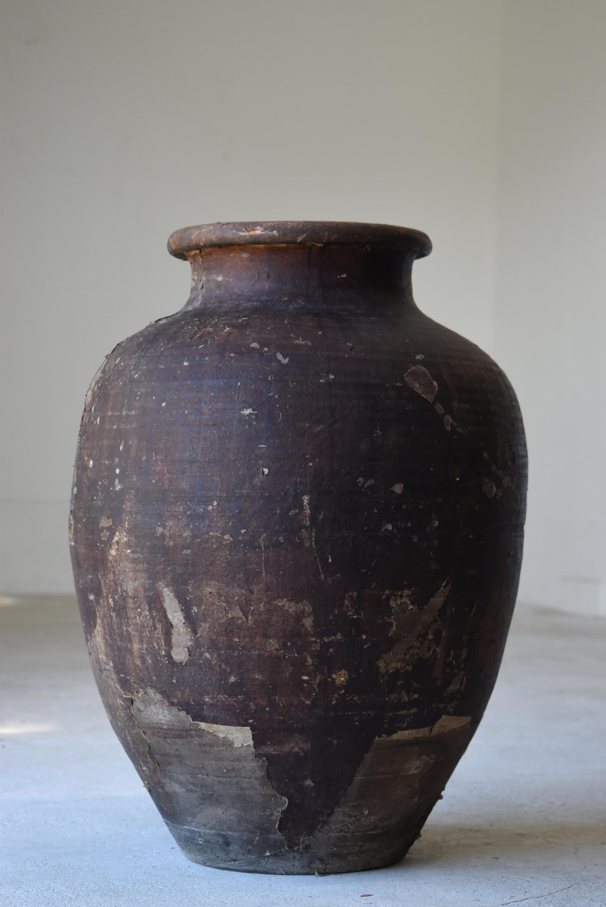 Japanese Antique Paper-Covered large Pottery vase 1860s-1900s /wabi-sabi pot jar 5