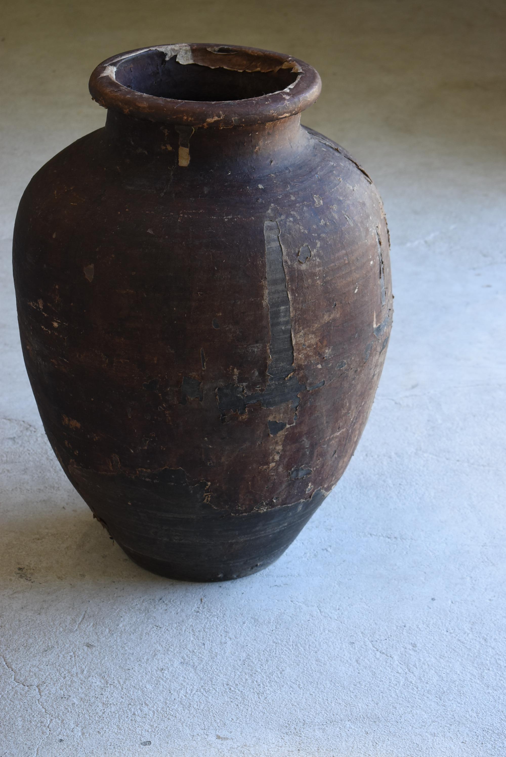 Japanese Antique Paper-Covered large Pottery vase 1860s-1900s /wabi-sabi pot jar 6