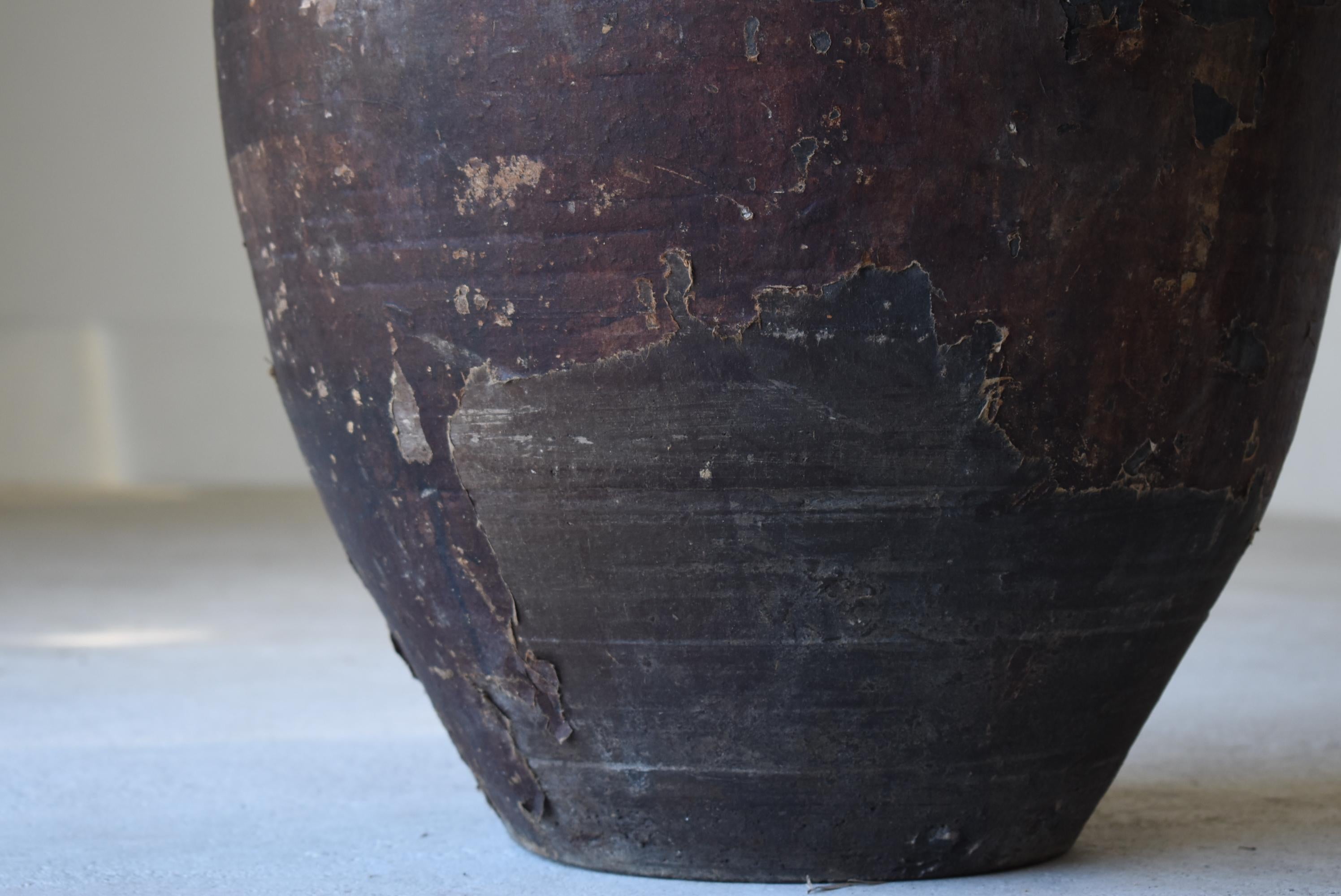 Japanese Antique Paper-Covered large Pottery vase 1860s-1900s /wabi-sabi pot jar 3