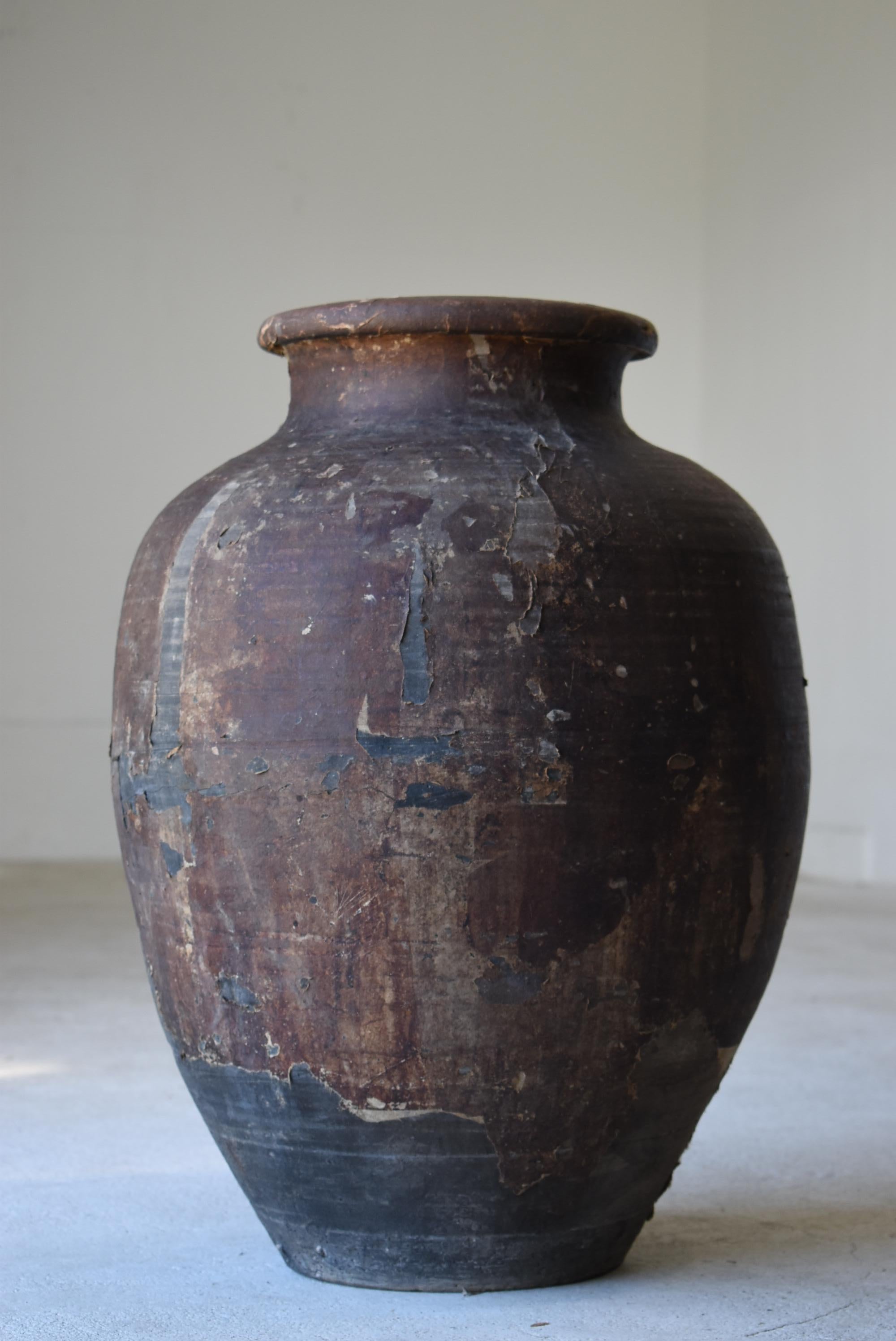 Japanese Antique Paper-Covered large Pottery vase 1860s-1900s /wabi-sabi pot jar 4