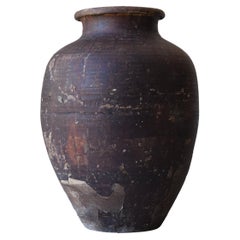 Japanese Antique Paper-Covered large Pottery vase 1860s-1900s /wabi-sabi pot jar