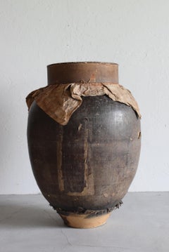 Japanese Antique Paper-Covered Pottery Flower Vase Wabi-Sabi Pot