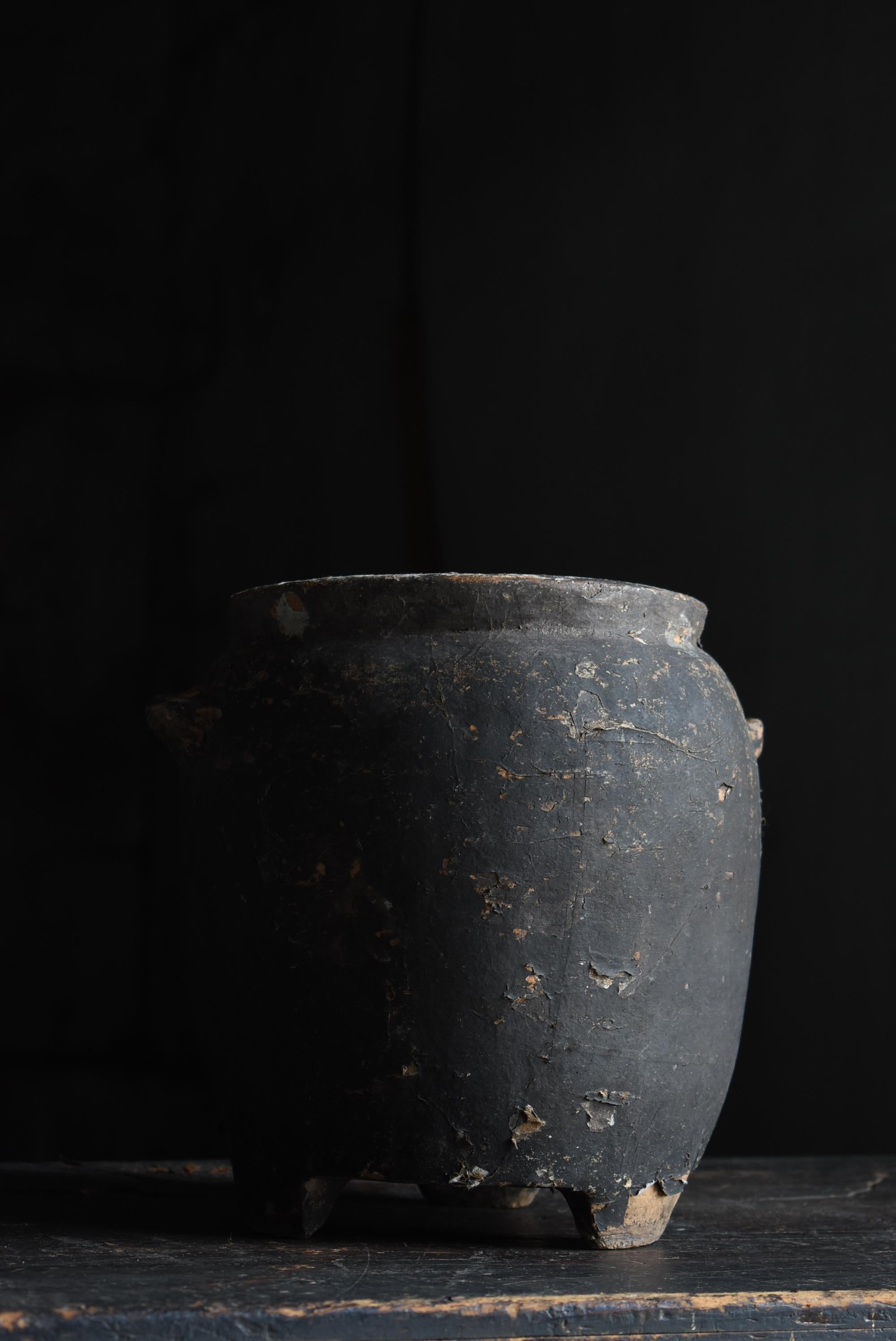 Japanese Antique Paper-Covered Pottery Jar 1800s-1860s / Flower Vase Wabi Sabi For Sale 11