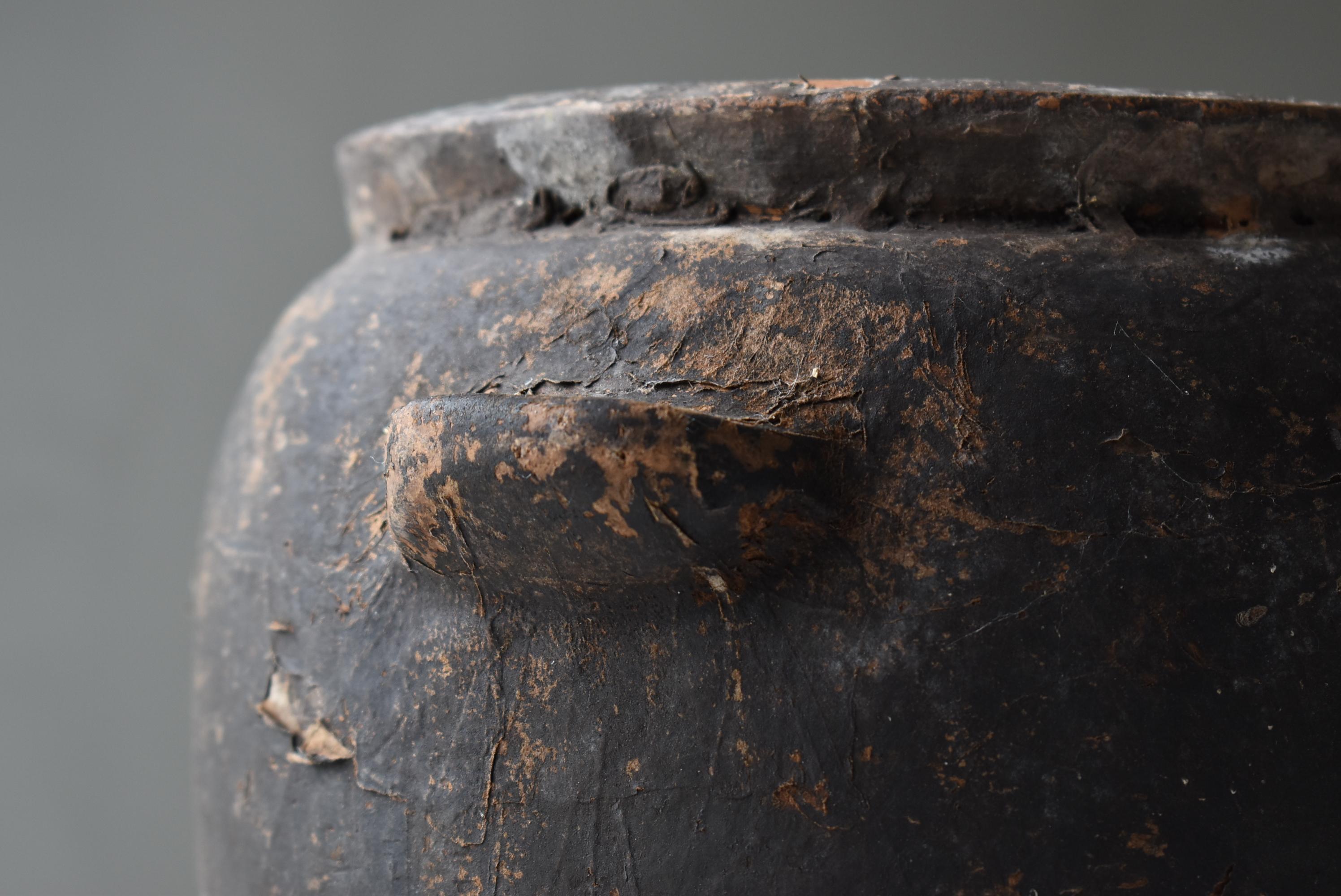 Japanese Antique Paper-Covered Pottery Jar 1800s-1860s / Flower Vase Wabi Sabi For Sale 2