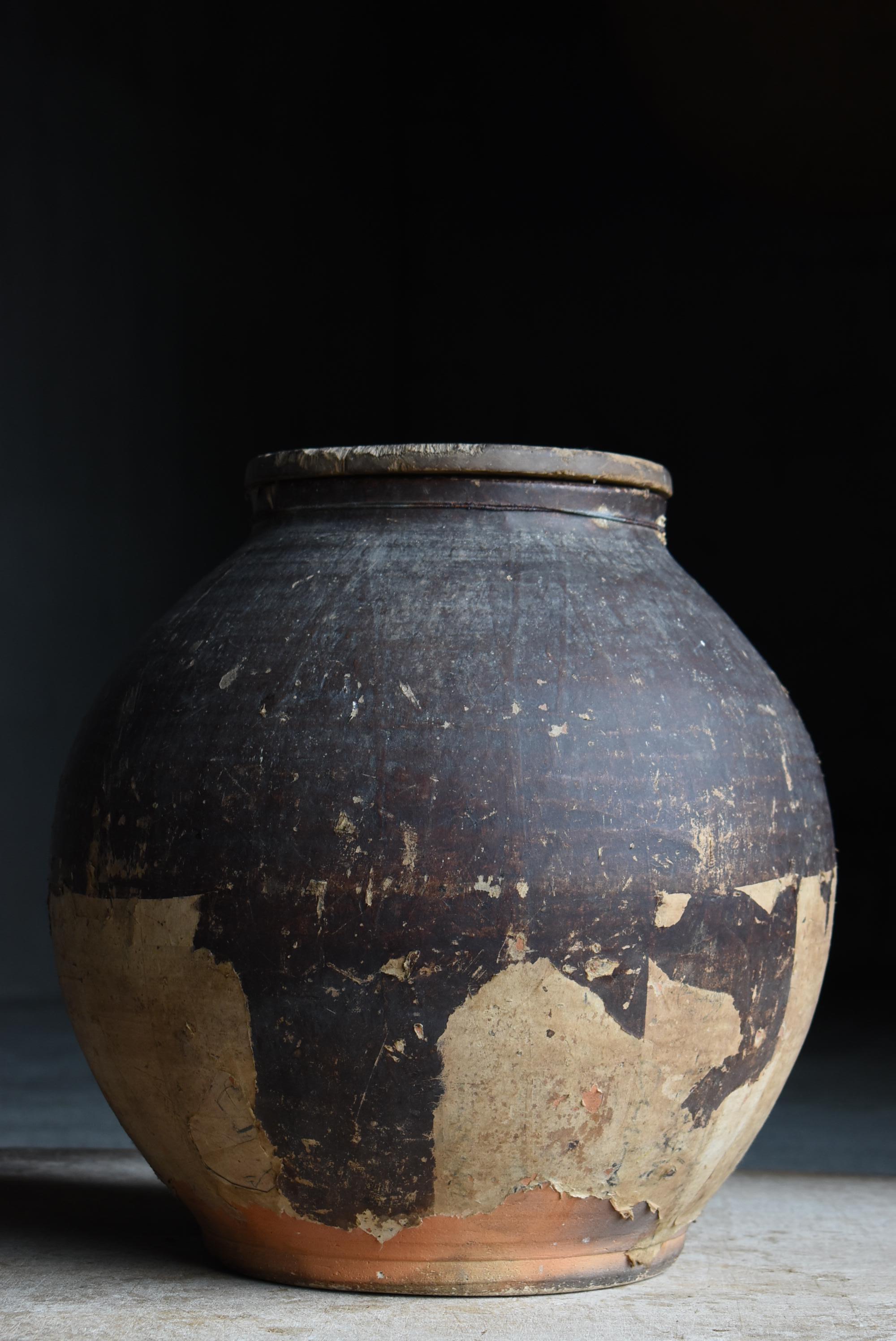 Pot japonais ancien en poterie recouvert de papier 1860s-1900s / Vase à fleurs Wabisabi en vente 3