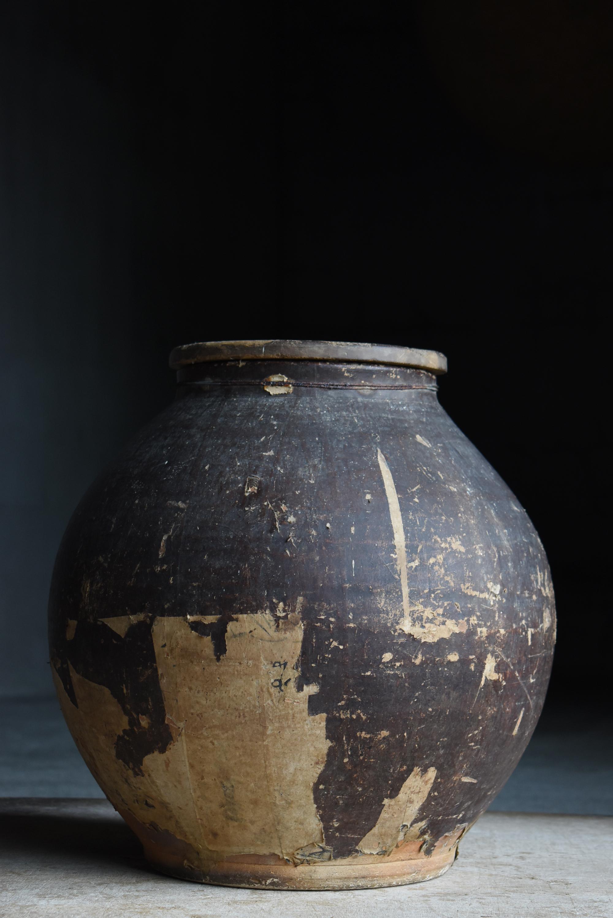 Pot japonais ancien en poterie recouvert de papier 1860s-1900s / Vase à fleurs Wabisabi en vente 4