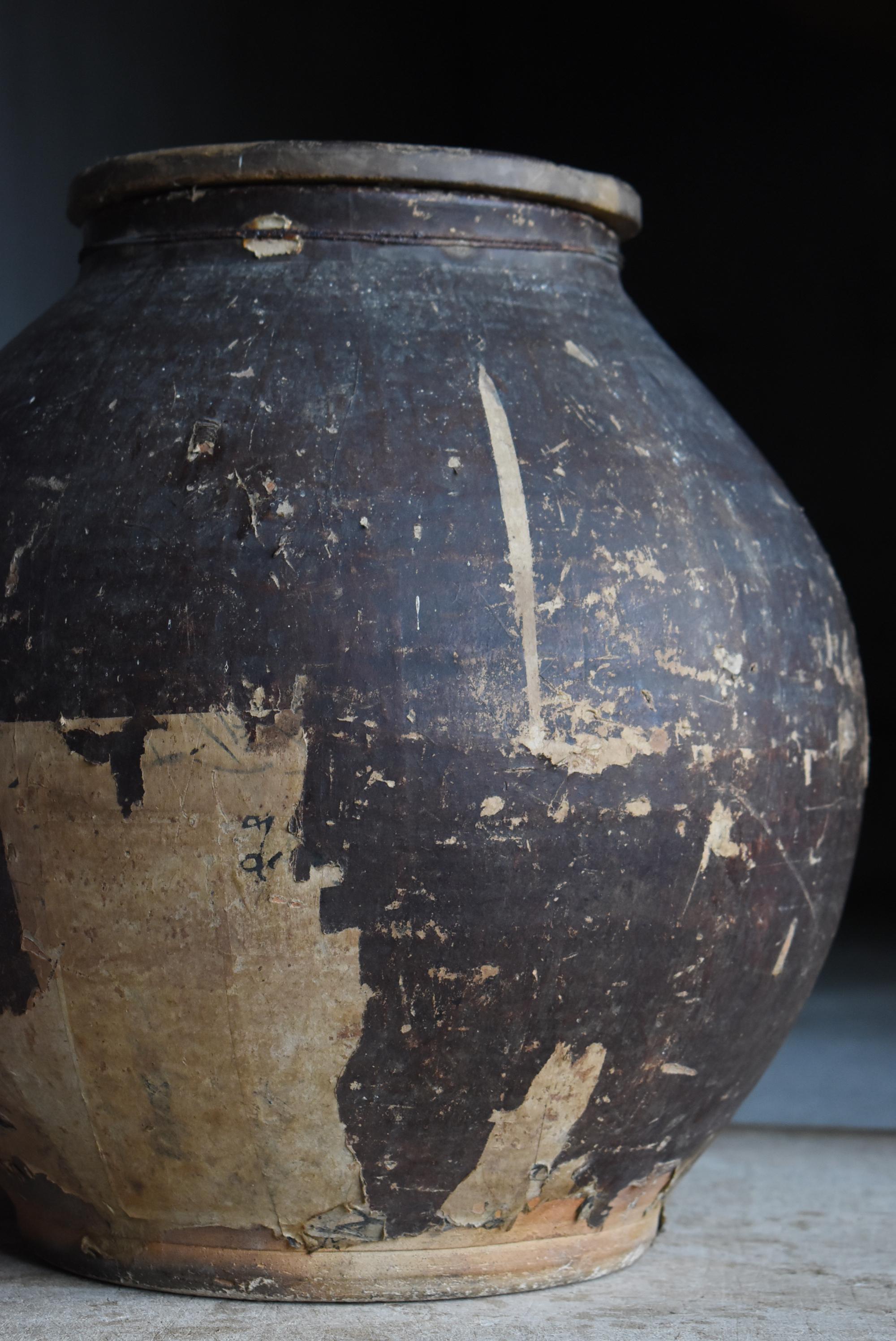 Pot japonais ancien en poterie recouvert de papier 1860s-1900s / Vase à fleurs Wabisabi en vente 5