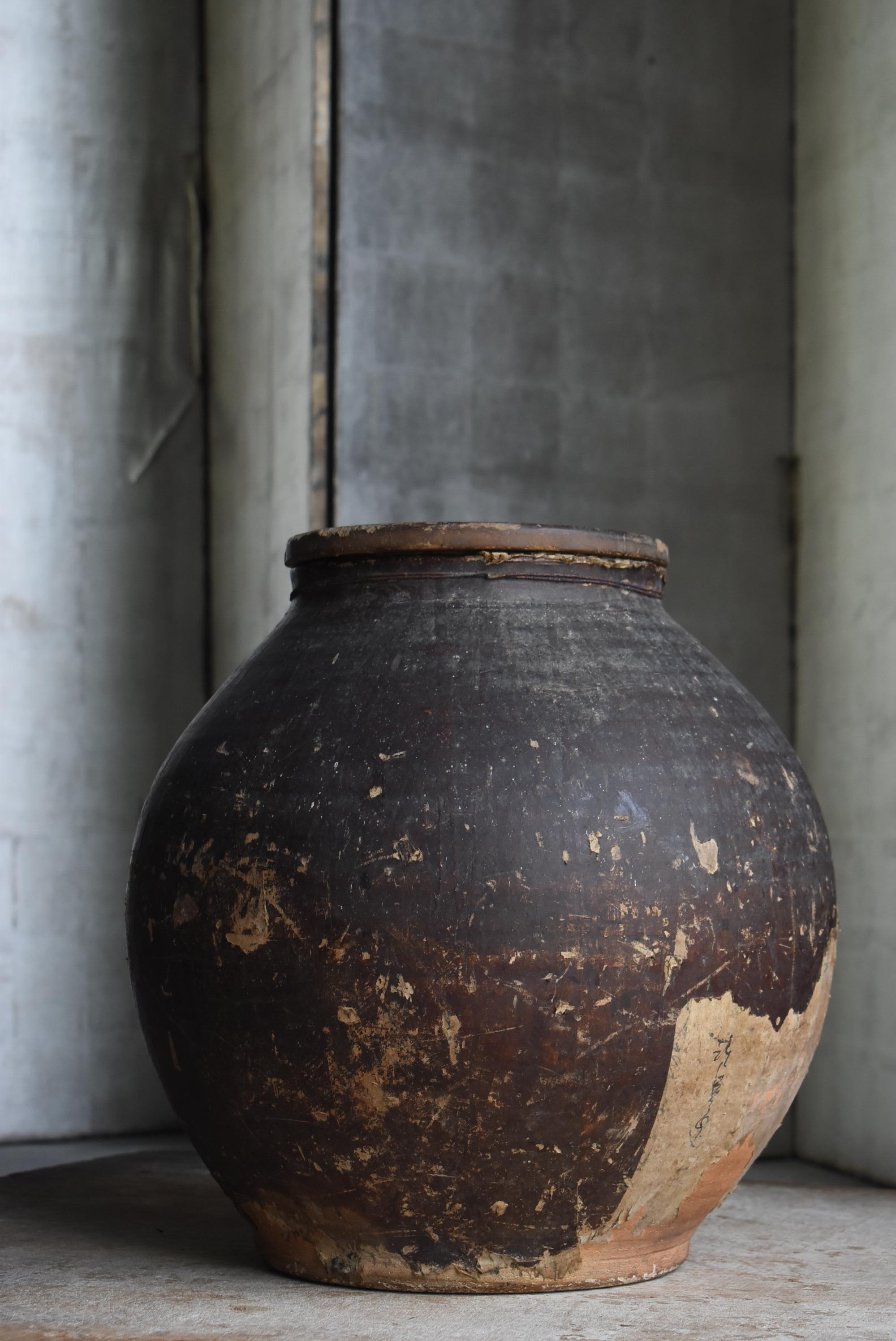 Pot japonais ancien en poterie recouvert de papier 1860s-1900s / Vase à fleurs Wabisabi en vente 8