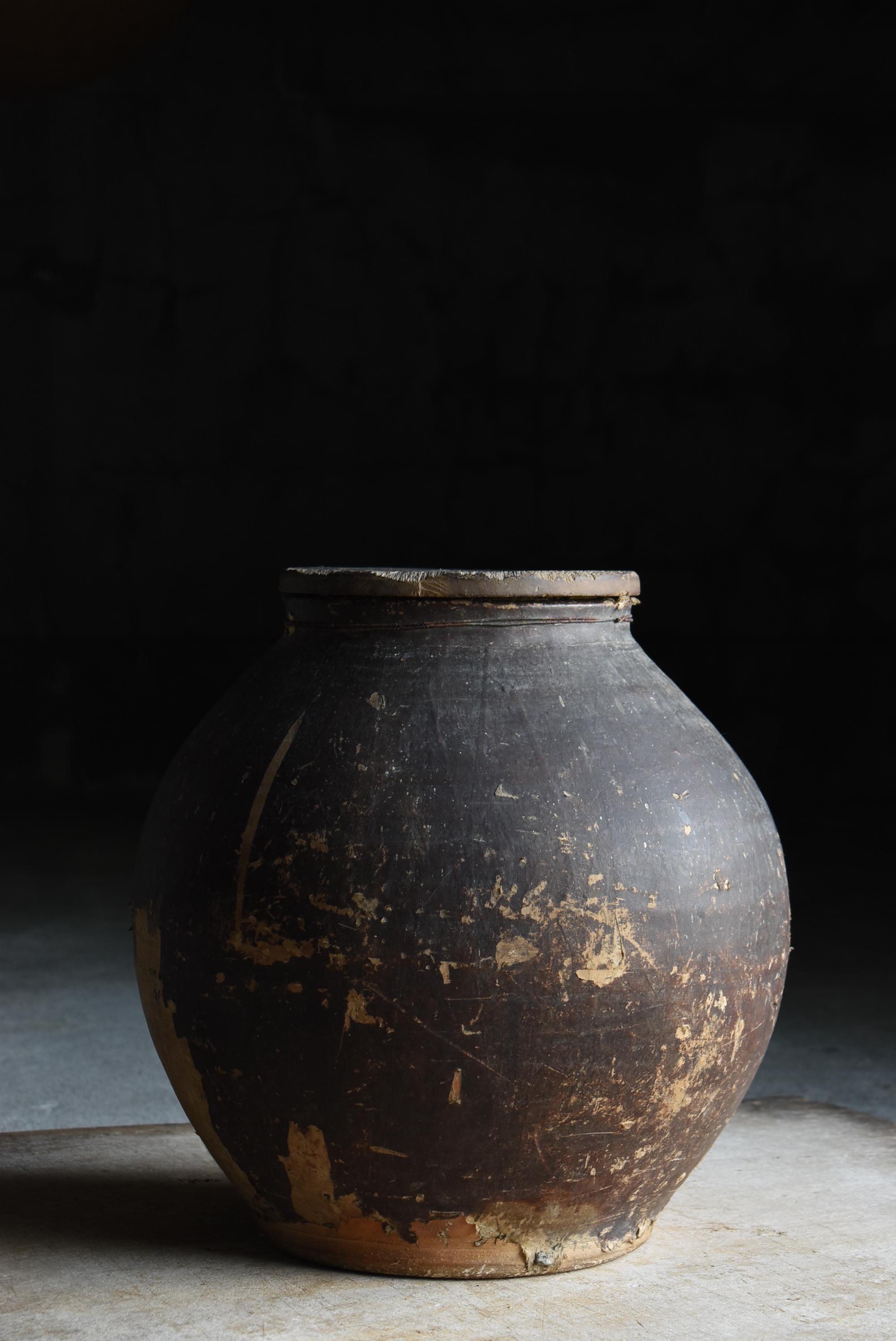 Meiji Pot japonais ancien en poterie recouvert de papier 1860s-1900s / Vase à fleurs Wabisabi en vente