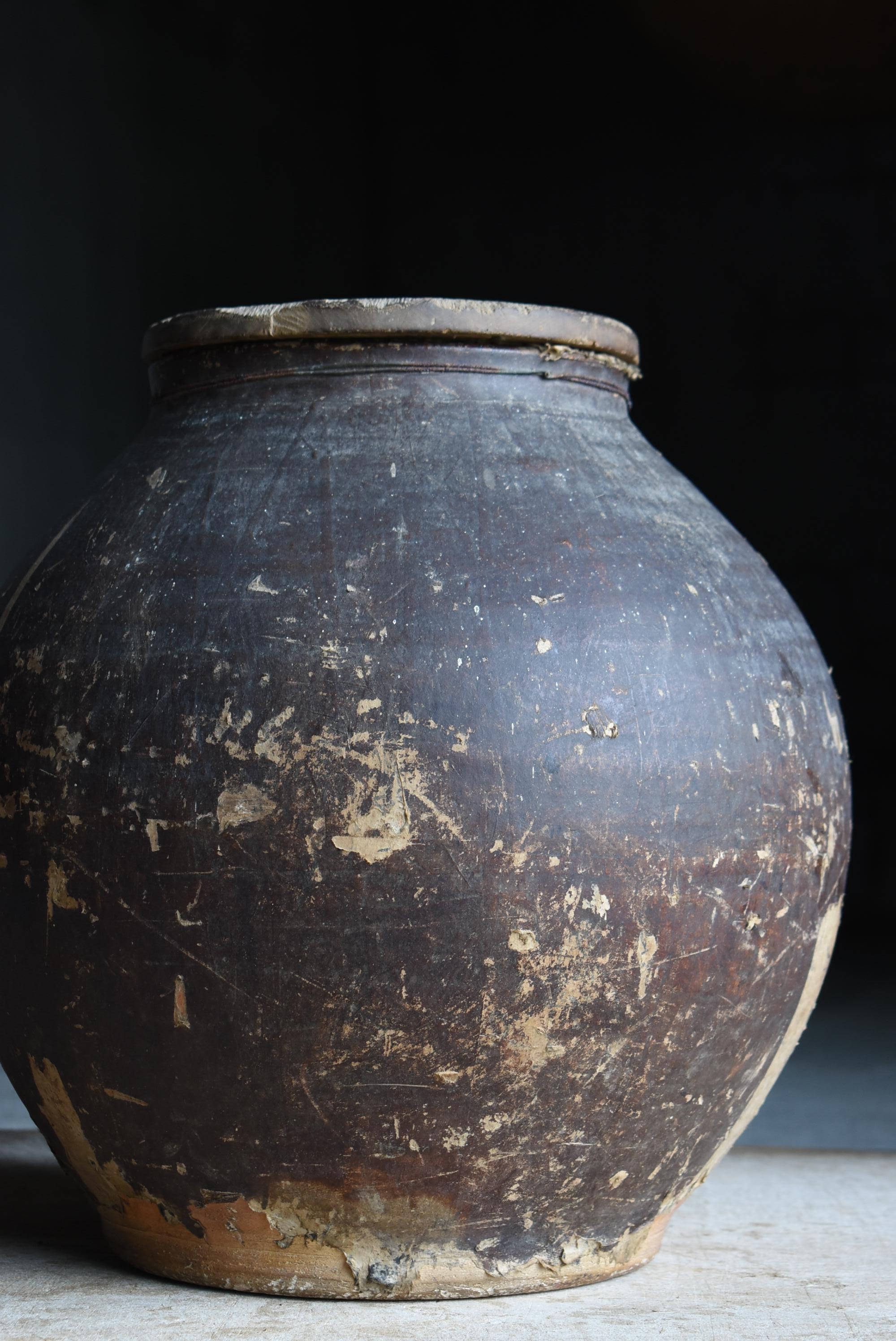 20ième siècle Pot japonais ancien en poterie recouvert de papier 1860s-1900s / Vase à fleurs Wabisabi en vente