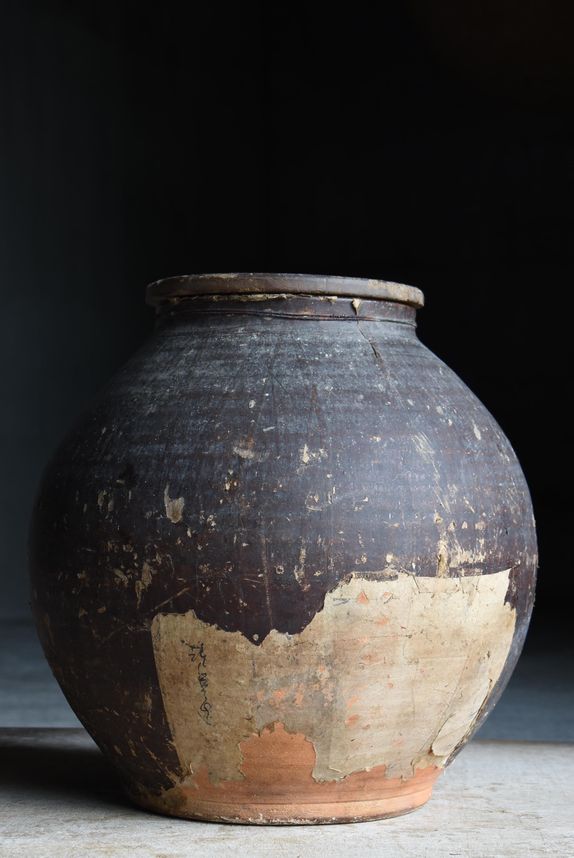 Pot japonais ancien en poterie recouvert de papier 1860s-1900s / Vase à fleurs Wabisabi en vente 1