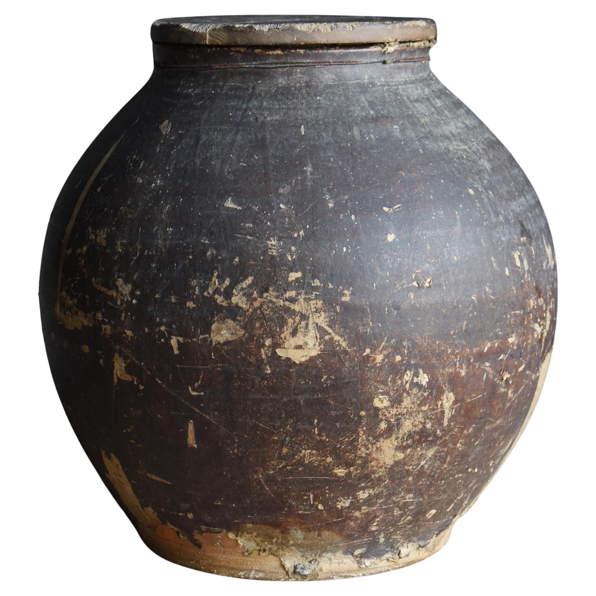 Pot japonais ancien en poterie recouvert de papier 1860s-1900s / Vase à fleurs Wabisabi en vente