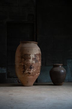 Japanese antique paper covered wabi sabi Cha Tsubo large pottery tea storage jar