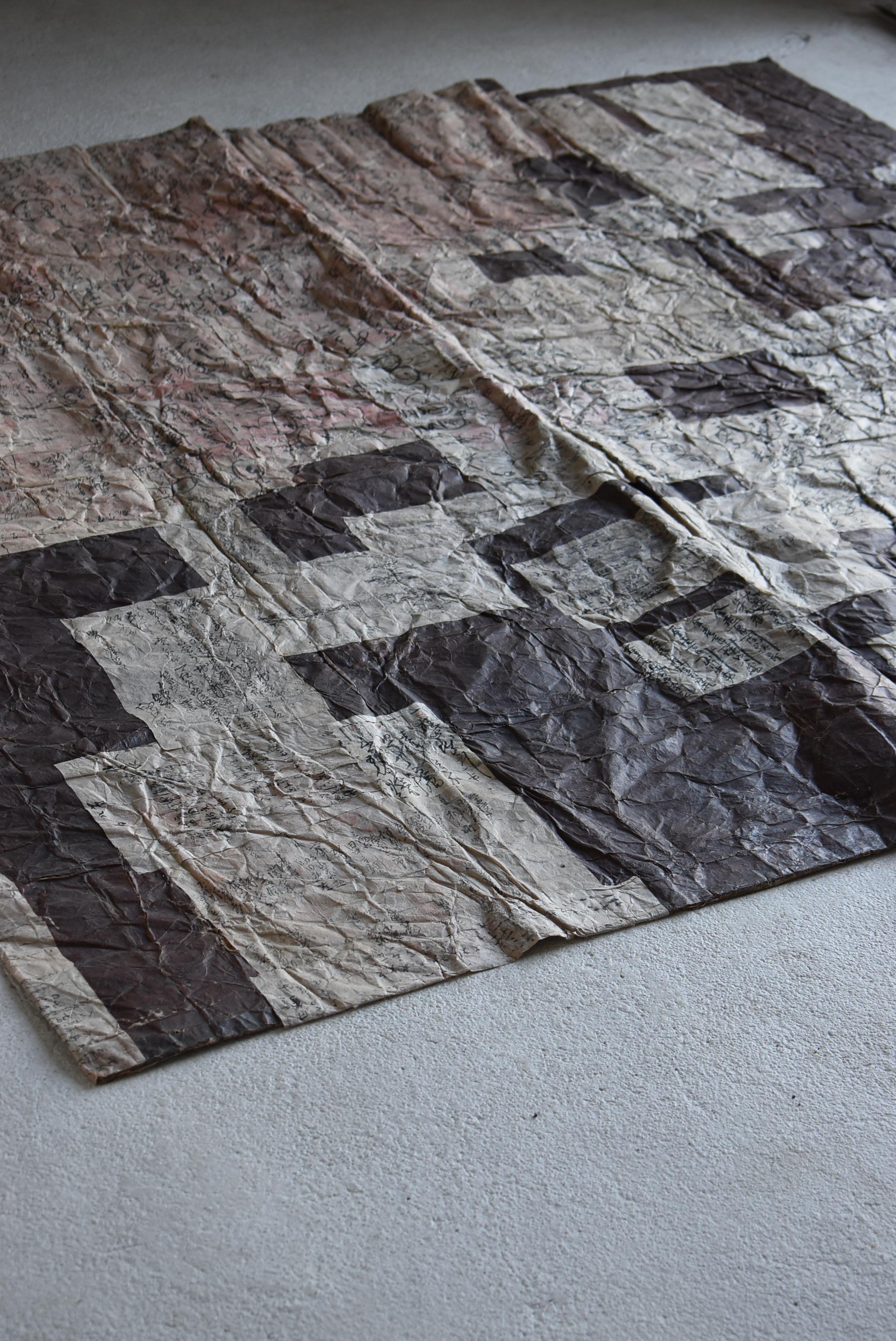 Japanische antike Papiermatte Wanddekoration 1800er-1860er / Abstrakte Kunst Wabisabi im Angebot 12