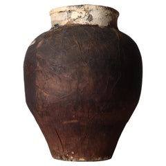 Japanese Antique Paper-pasted Jar / Pottery Vases / 19th century / Wabi-sabi