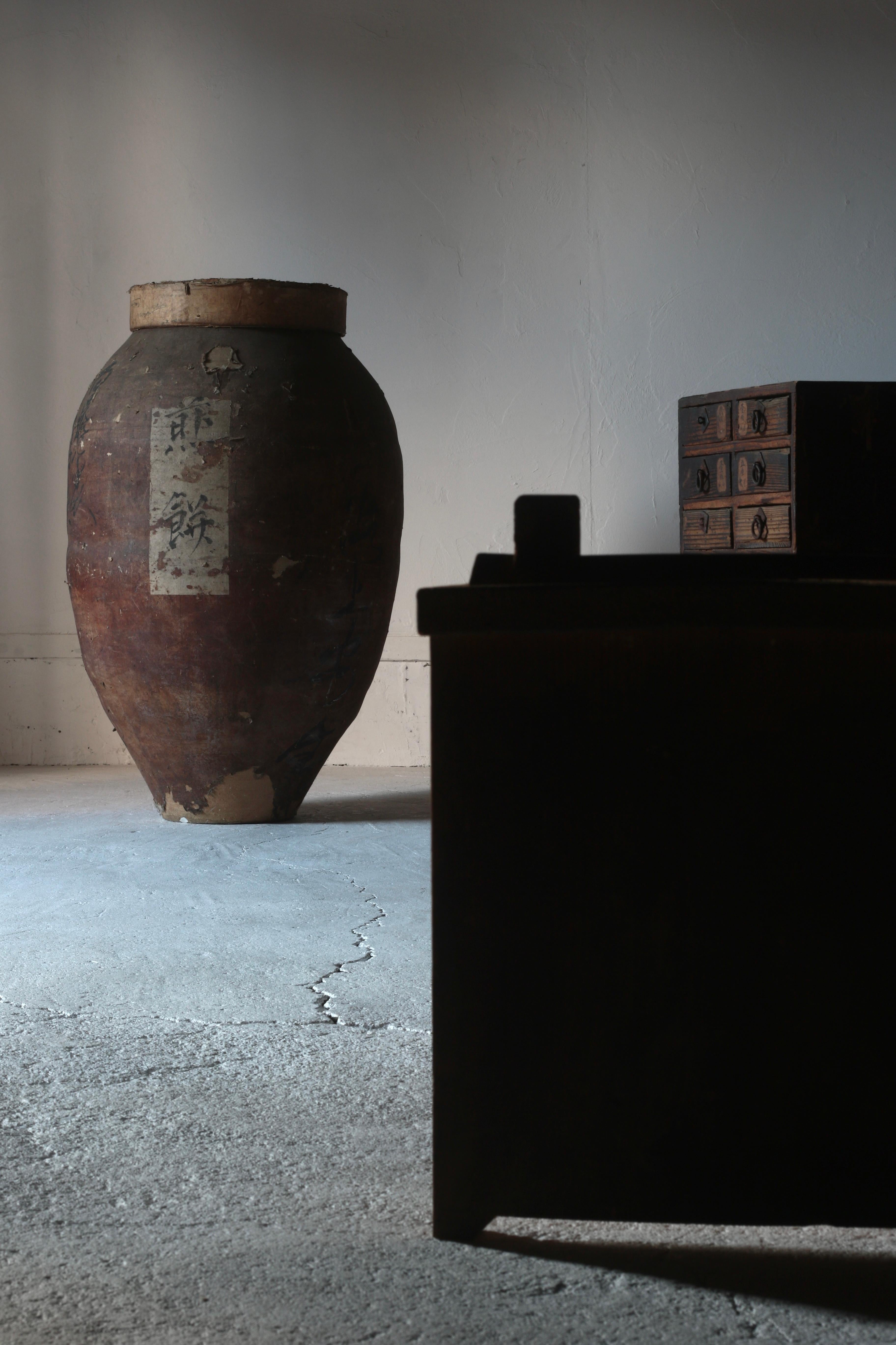 Japanese Antique Paper Pasted Pottery / Flower Vase Tsubo / 1868-1912s Wabi-sabi For Sale 9