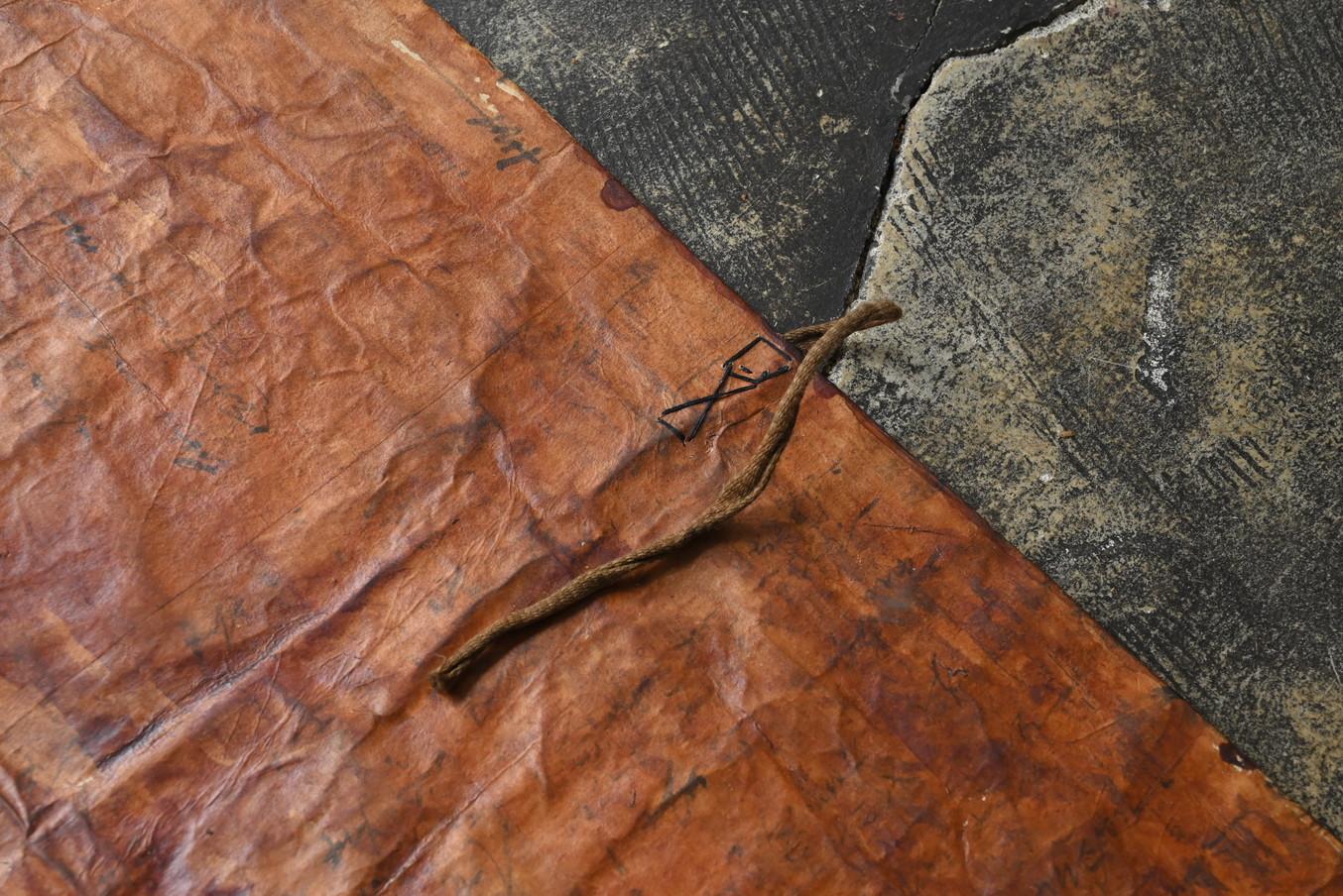 Japanese antique persimmon dyed wrapping paper/1868-1912/wall hanging object For Sale 11