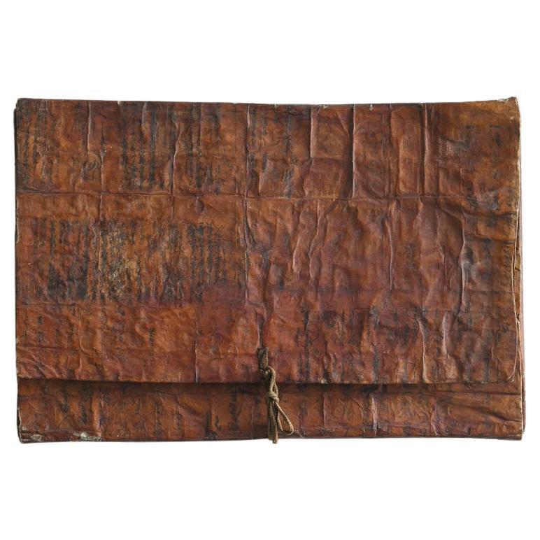 Japanese antique persimmon dyed wrapping paper/1868-1912/wall hanging object For Sale