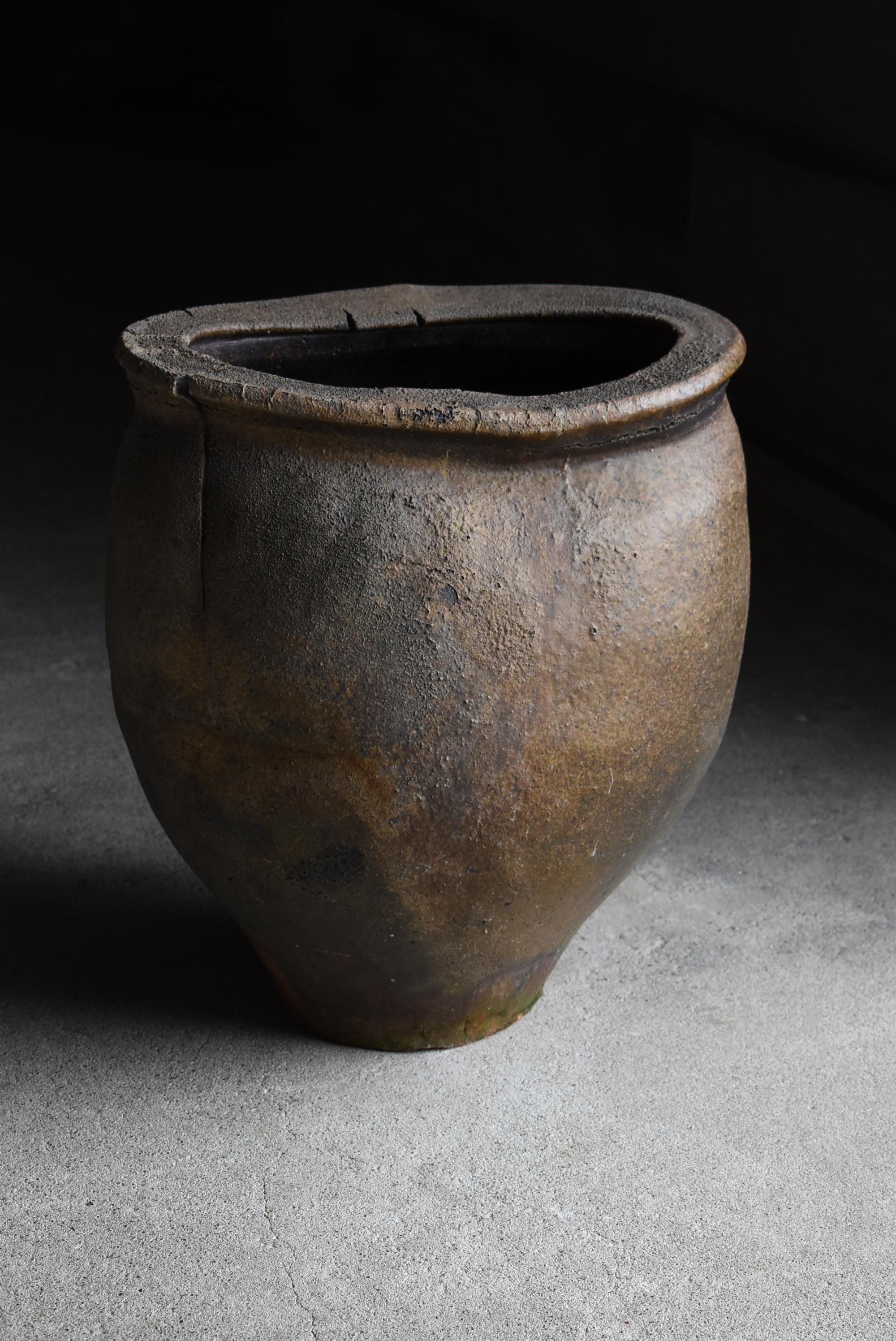 Edo Japanese Antique Pottery 1600s-1700s/Flower Pot Vase Wabi-Sabi Jar