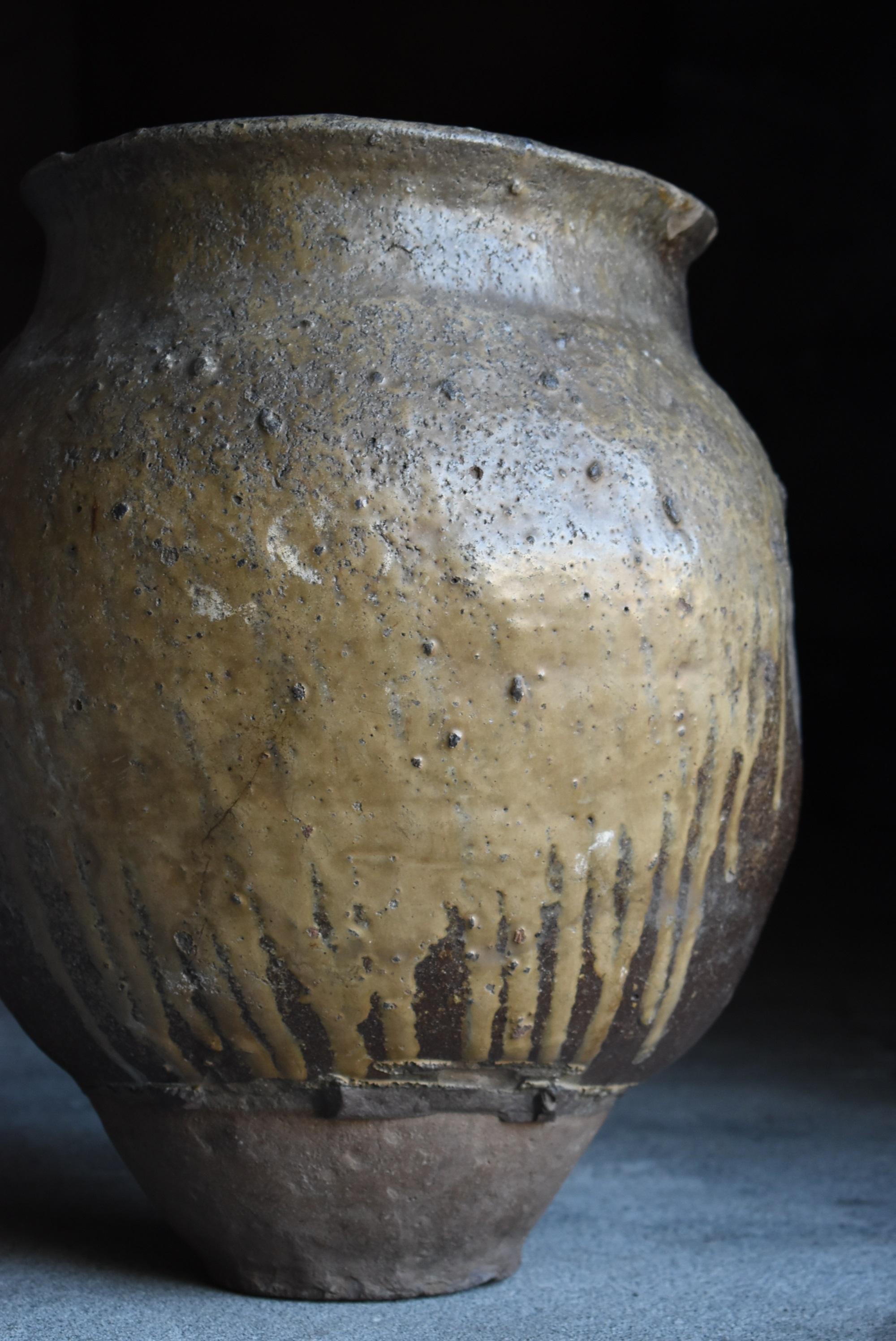 Edo Japanese Antique Pottery 1700s-1800s/Flower Vase Vessel Jar Tsubo Wabisabi