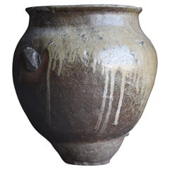 Japanese Antique Pottery 1700s-1800s/Flower Vase Vessel Jar Tsubo Wabisabi