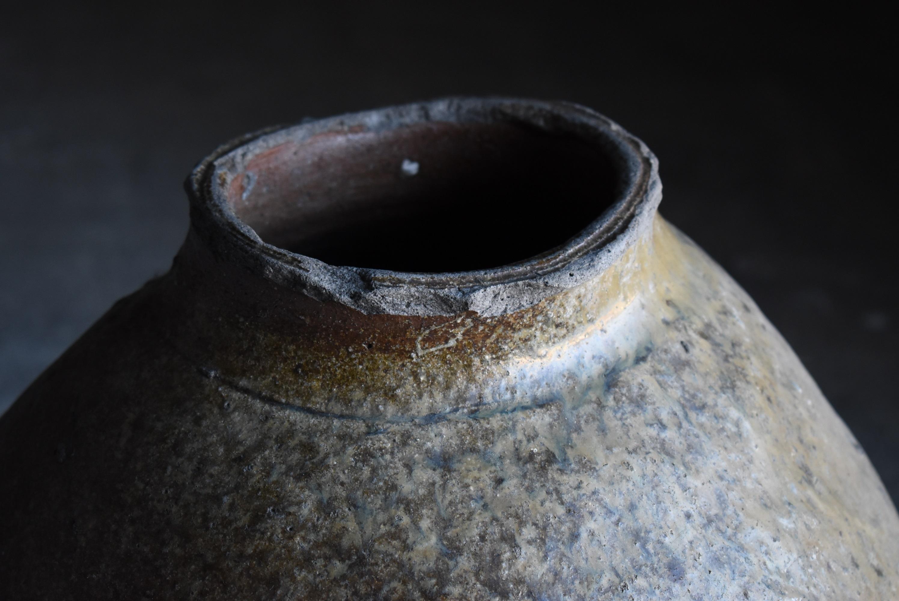 Japanese Antique Pottery 1700s-1800s/Tsubo Flower Vase Vessel Jar Wabisabi Art In Good Condition In Sammu-shi, Chiba