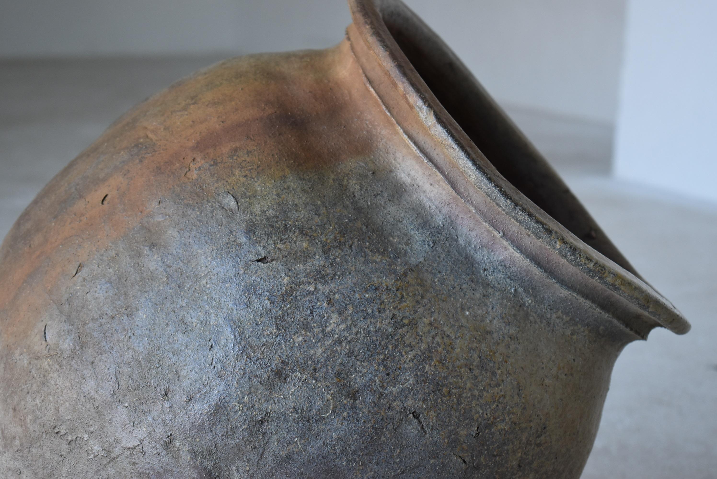 Japanese Antique Pottery 1700s-1800s / Tsubo Flower Vase Vessel Jar Wabisabi Art In Good Condition In Sammu-shi, Chiba