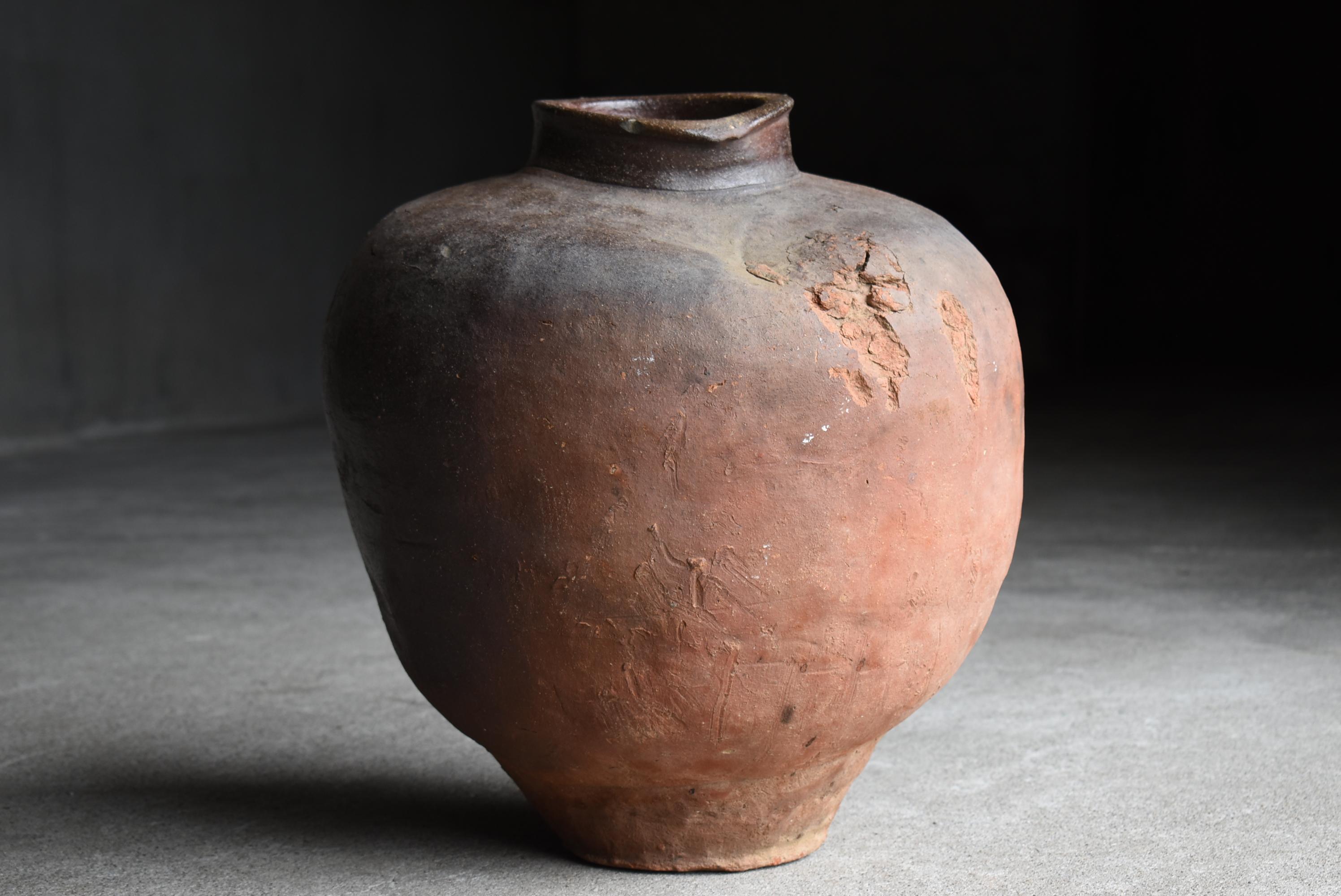 Edo Japanese Antique Pottery 1700s-1800s/Tsubo Flower Vase Vessel Wabisabi Jar
