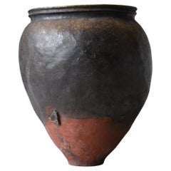 Japanese Antique Pottery 1700s-1800s/Tsubo Flower Vase Vessel Wabisabi Jar