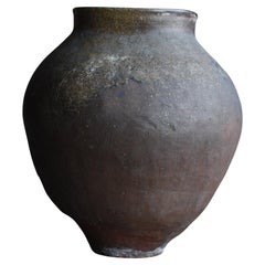Japanese Antique Pottery 1700s-1800s/Tsubo Flower Vase Vessel Wabisabi Jar