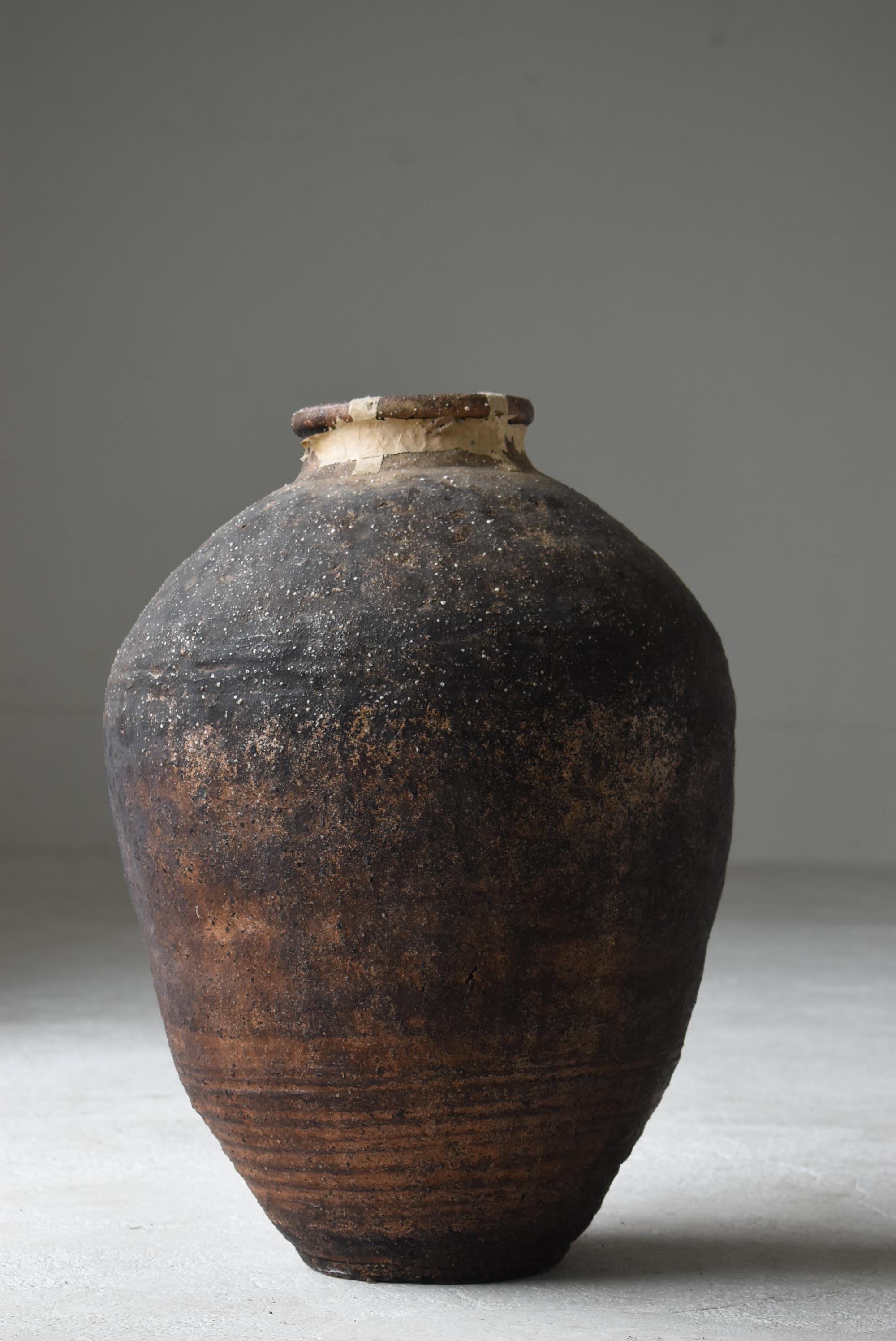 Japanese Antique Pottery 1800s-1900s Tsubo/ Flower Vase Jar Ceramic Wabisabi In Good Condition In Sammu-shi, Chiba